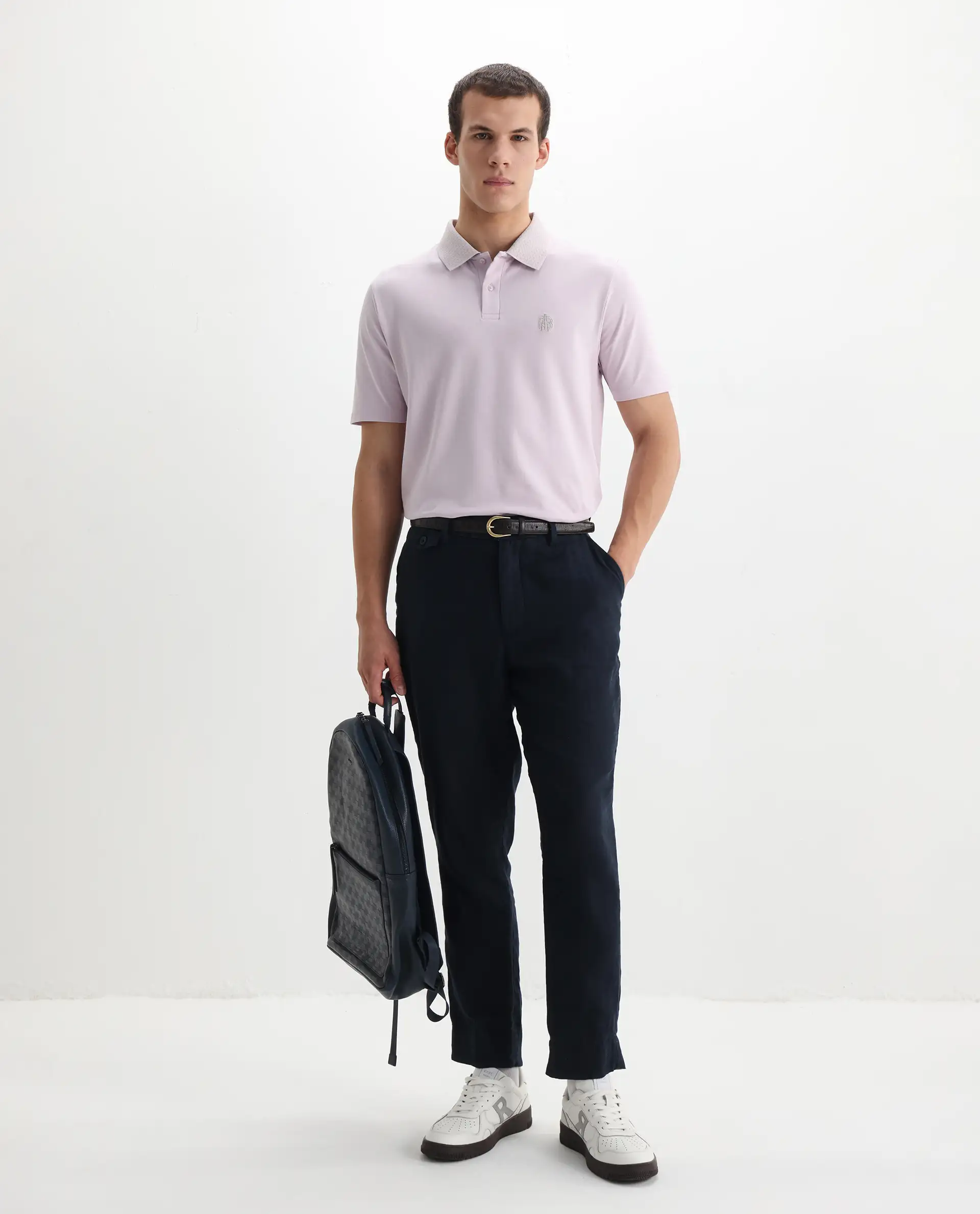 Rare Rabbit Men's Booth Light Purple Cotton Embroidered Regular Fit Half Sleeve Polo - Image 2