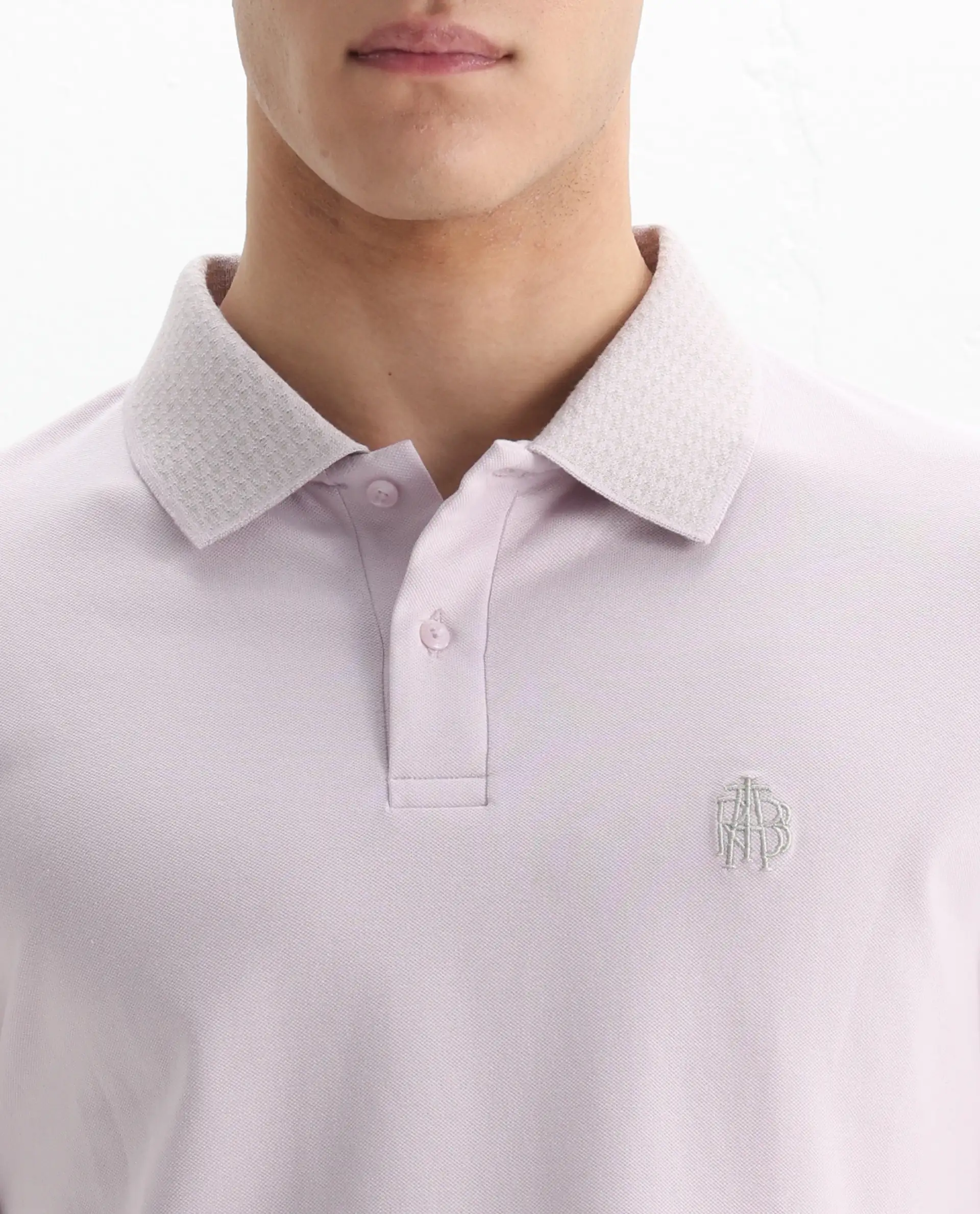 Rare Rabbit Men's Booth Light Purple Cotton Embroidered Regular Fit Half Sleeve Polo - Image 3