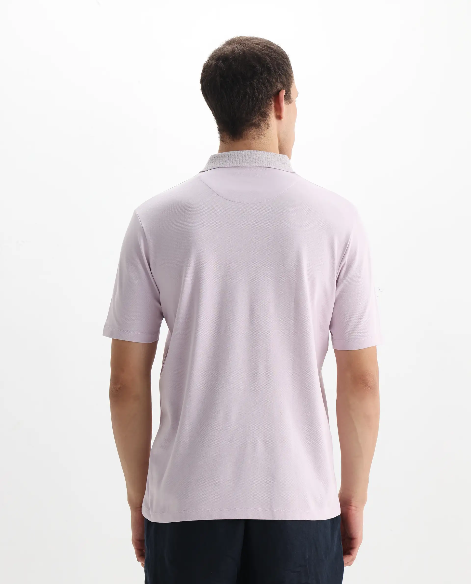 Rare Rabbit Men's Booth Light Purple Cotton Embroidered Regular Fit Half Sleeve Polo - Image 7