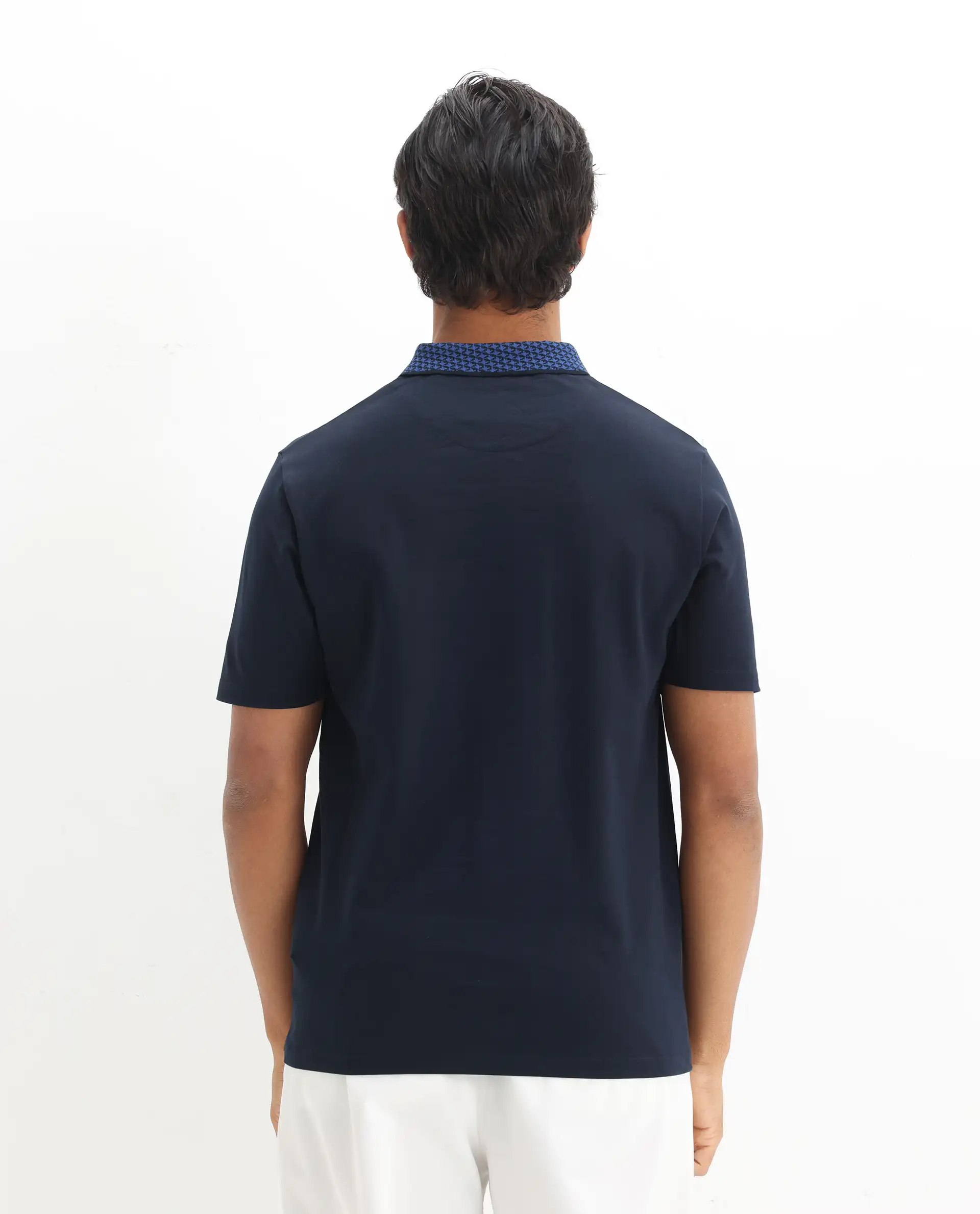 Rare Rabbit Men's Booth Navy Cotton Embroidered Regular Fit Half Sleeve Polo - Image 4