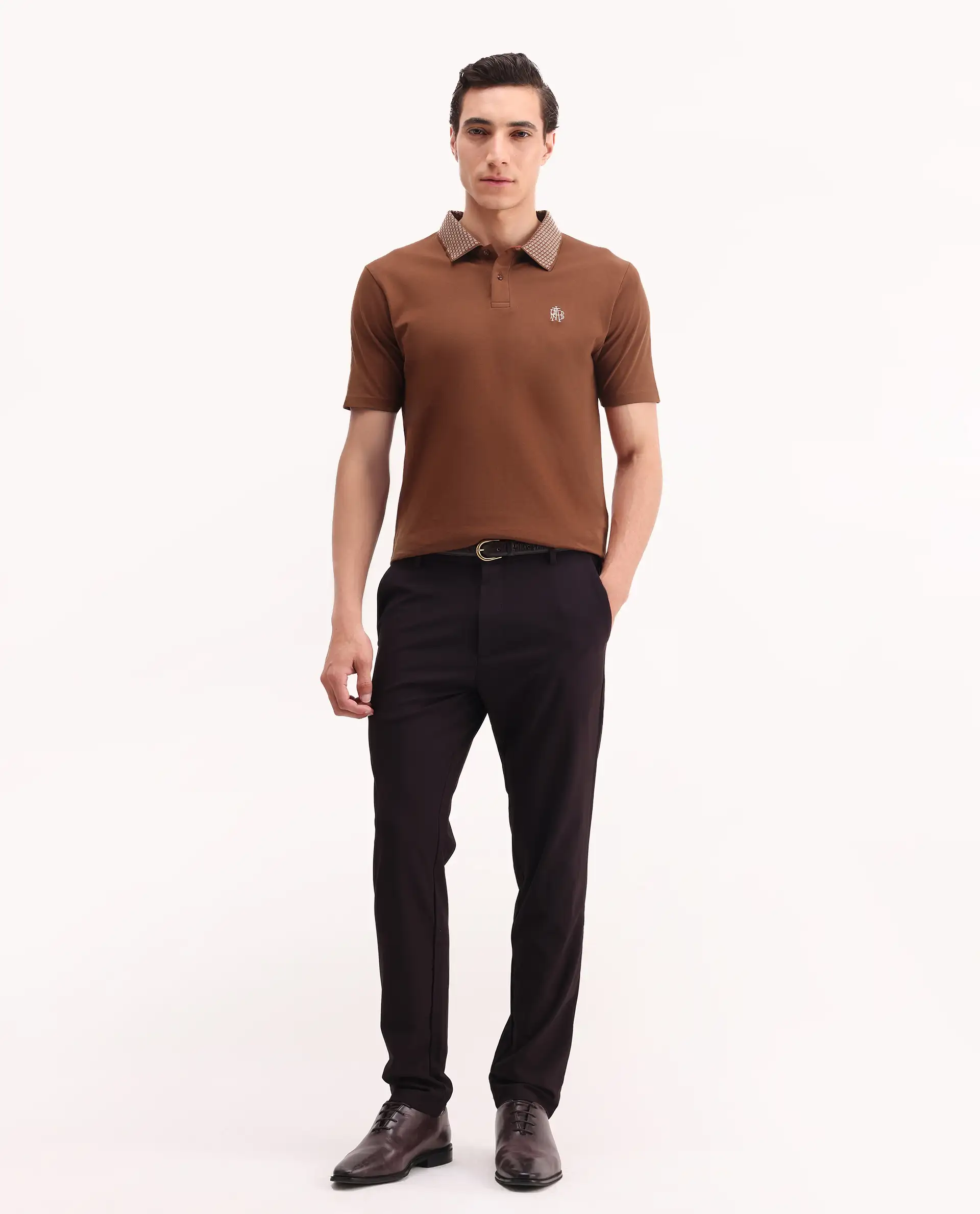 Rare Rabbit Men's Booth Rust Cotton Embroidered Regular Fit Half Sleeve Polo - Image 2