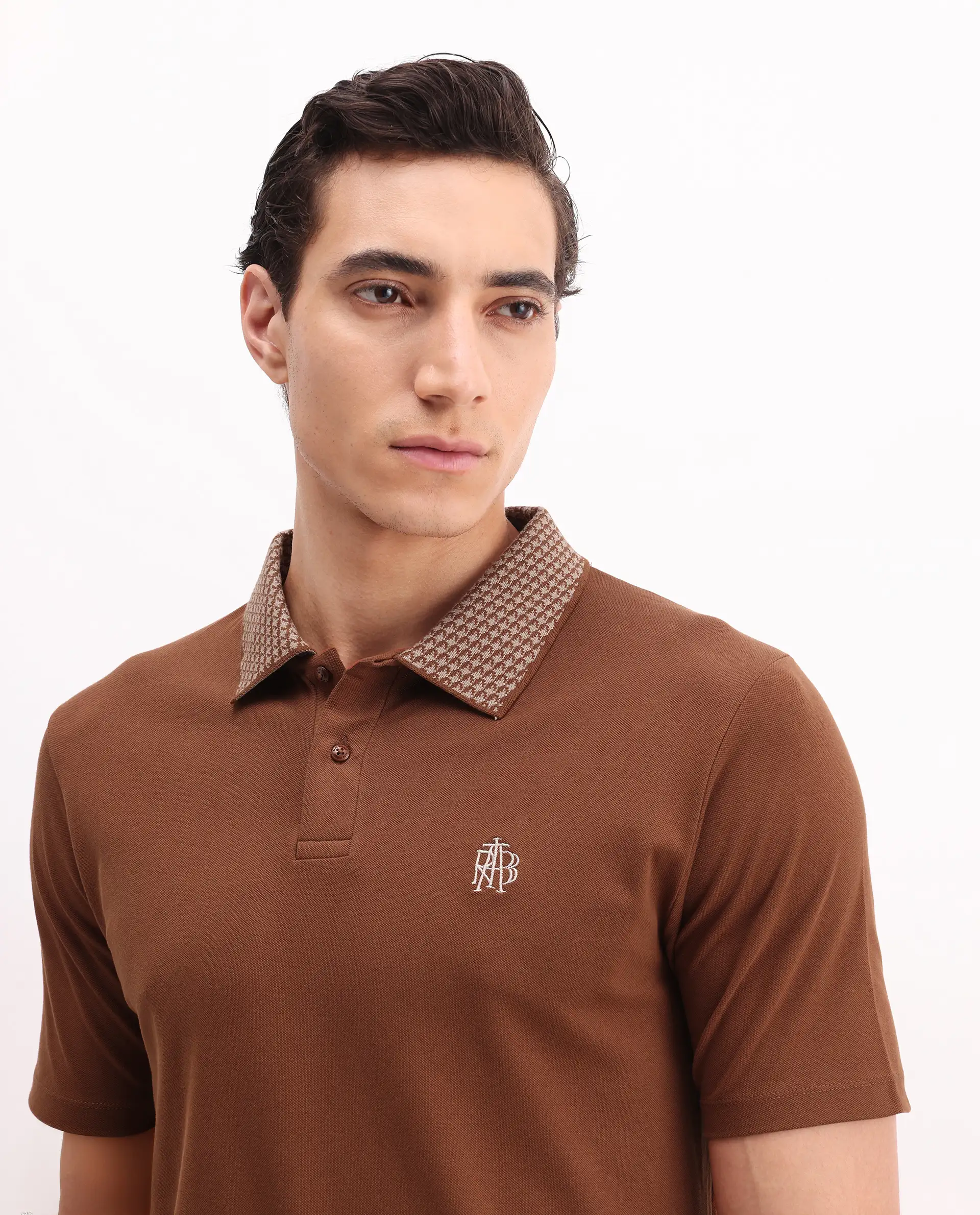 Rare Rabbit Men's Booth Rust Cotton Embroidered Regular Fit Half Sleeve Polo - Image 4