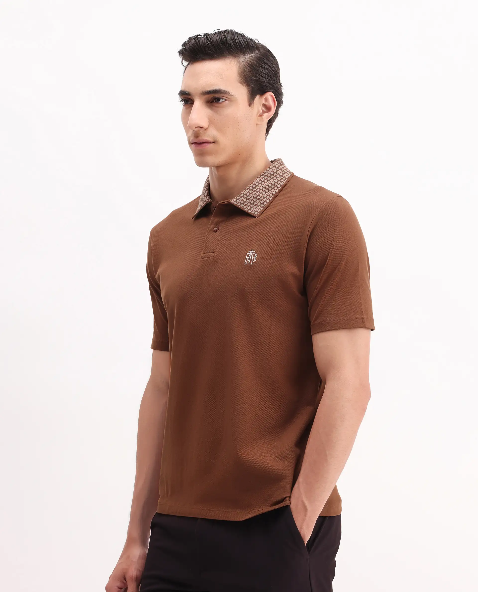 Rare Rabbit Men's Booth Rust Cotton Embroidered Regular Fit Half Sleeve Polo - Image 5