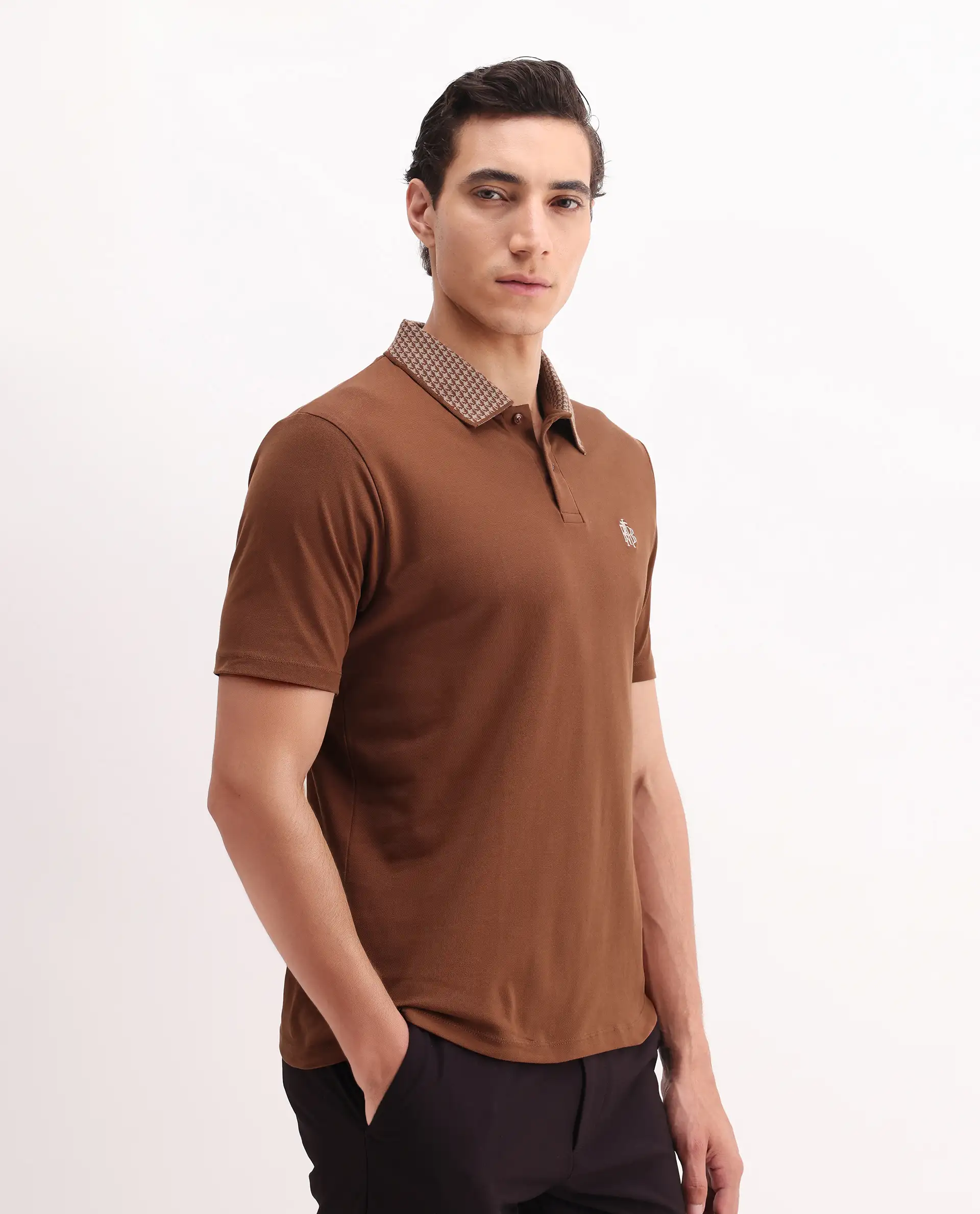 Rare Rabbit Men's Booth Rust Cotton Embroidered Regular Fit Half Sleeve Polo - Image 6