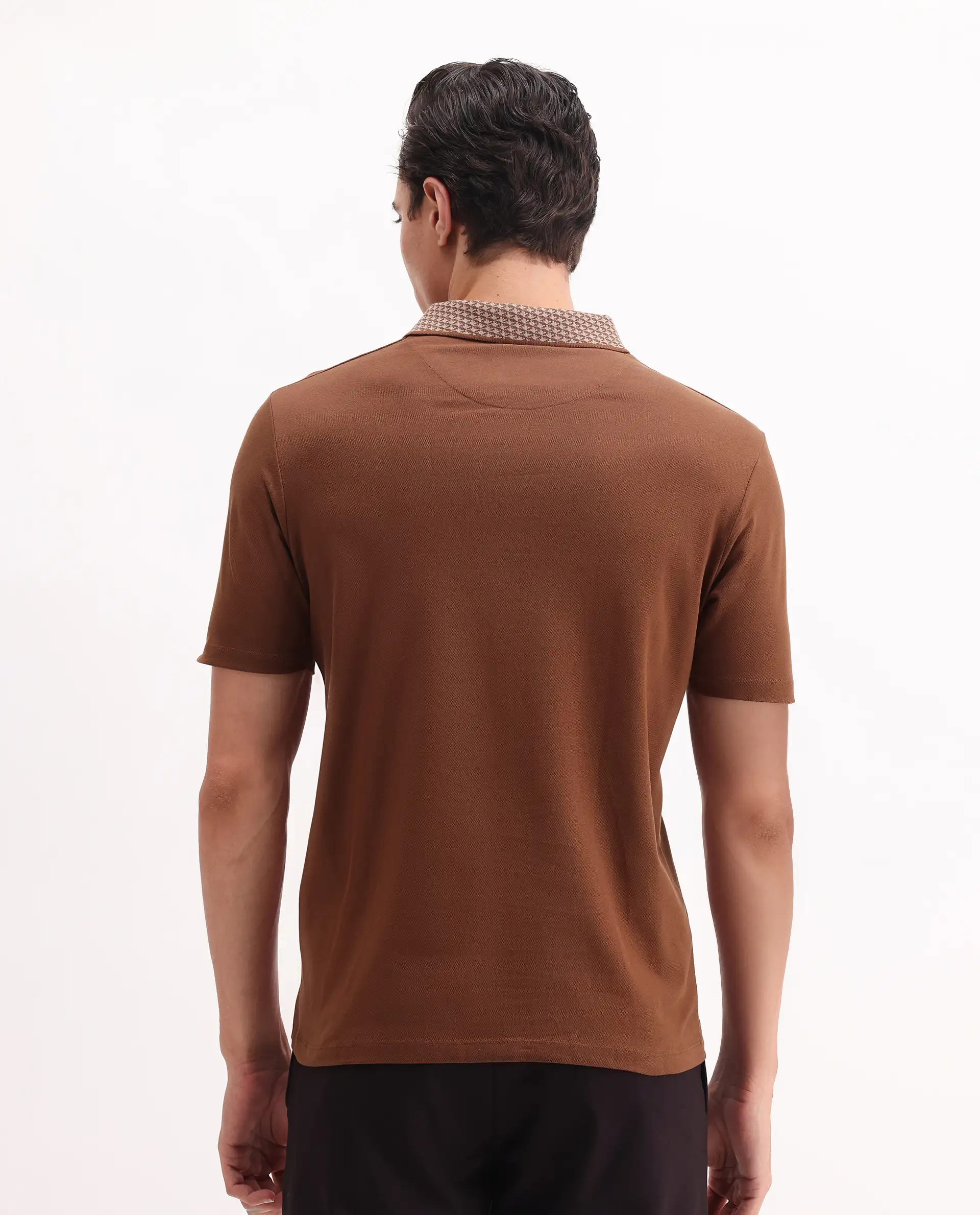 Rare Rabbit Men's Booth Rust Cotton Embroidered Regular Fit Half Sleeve Polo - Image 8