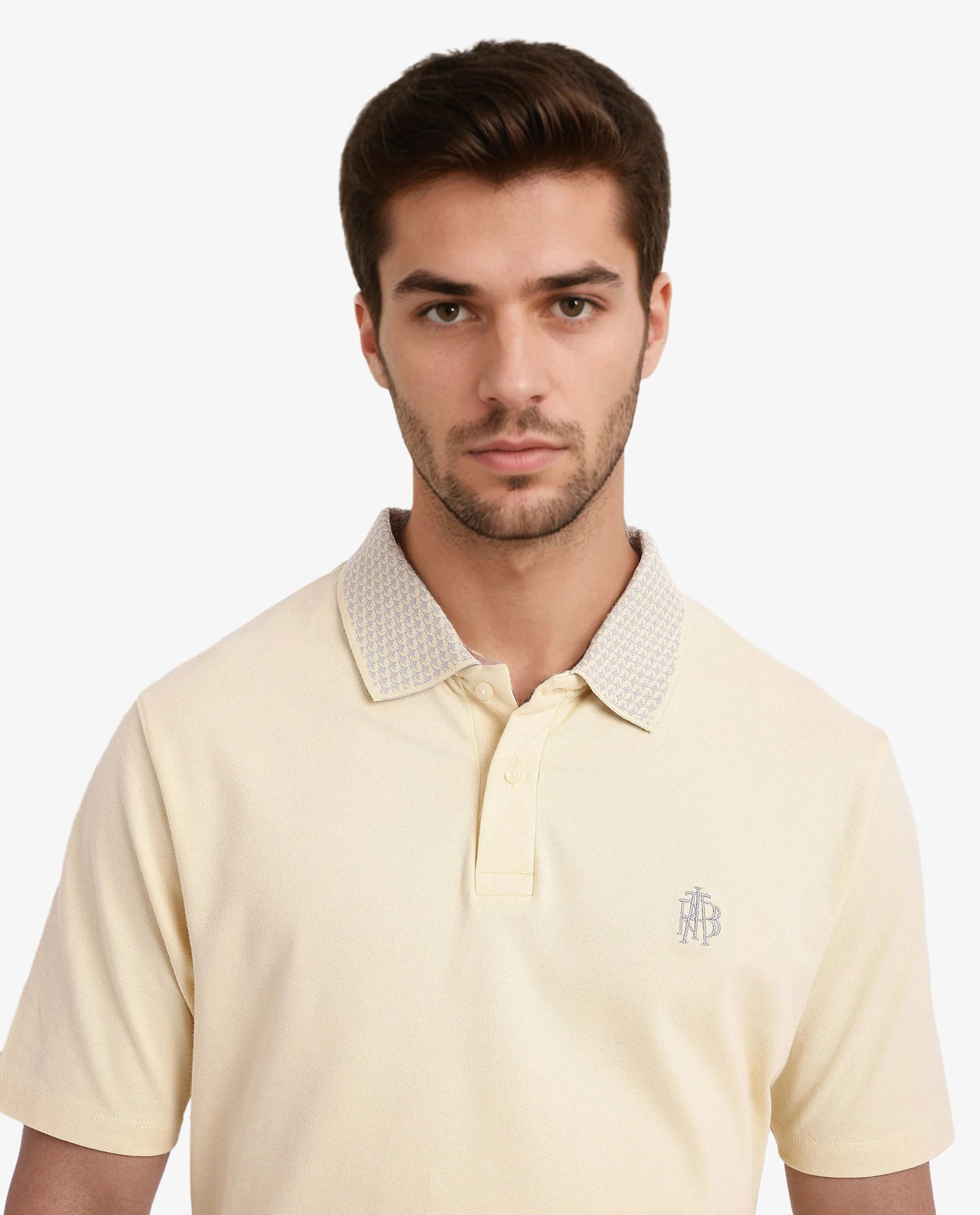 Rare Rabbit Men's Booth Yellow Cotton Embroidered Regular Fit Half Sleeve Polo - Image 2