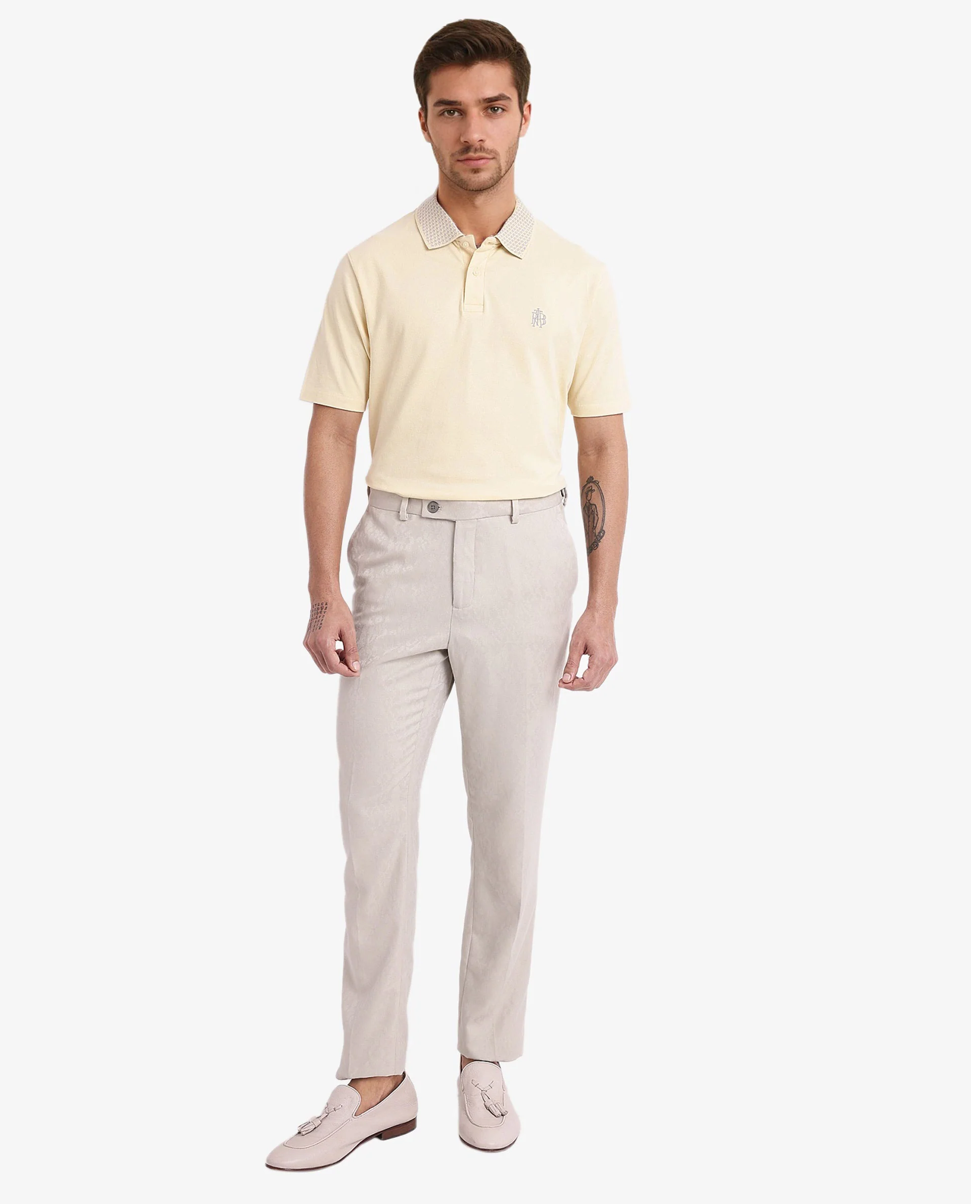 Rare Rabbit Men's Booth Yellow Cotton Embroidered Regular Fit Half Sleeve Polo - Image 3