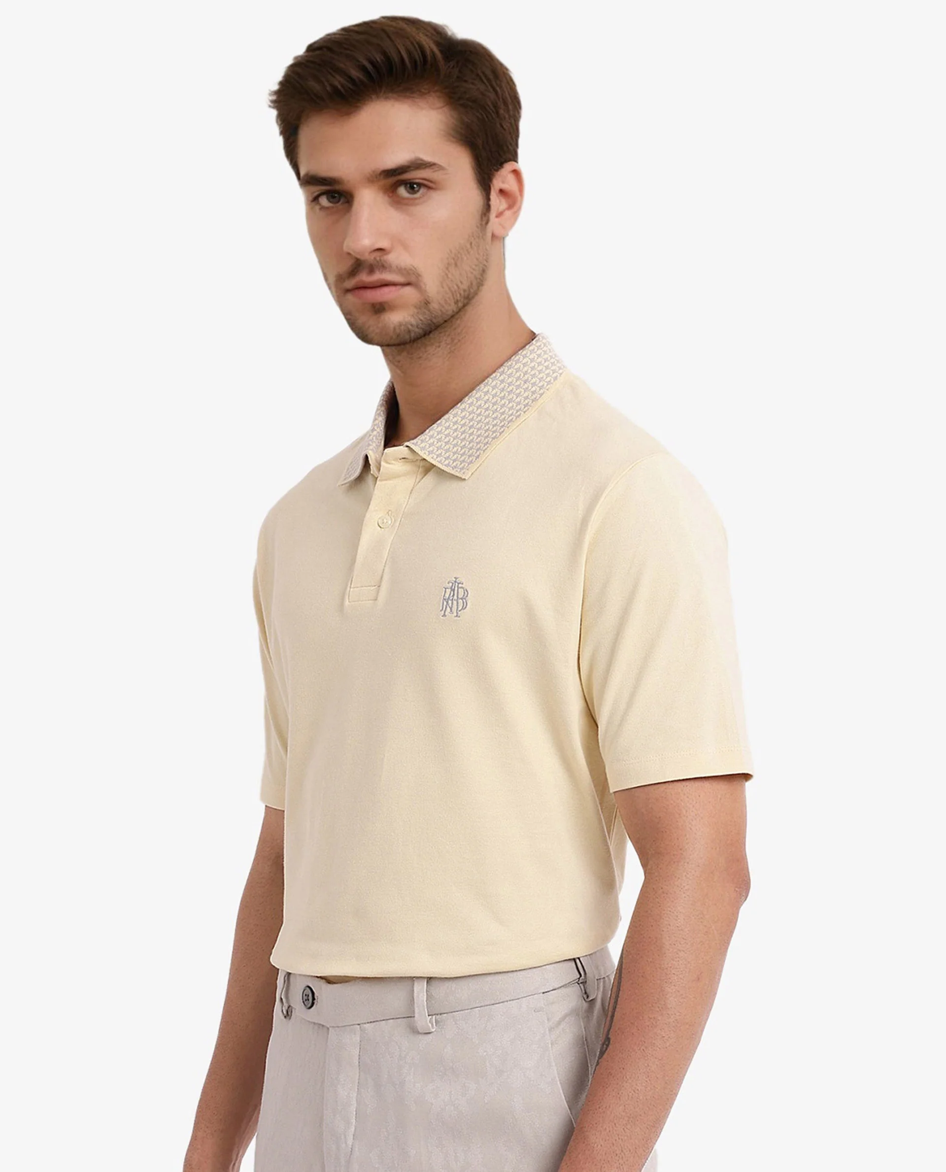 Rare Rabbit Men's Booth Yellow Cotton Embroidered Regular Fit Half Sleeve Polo - Image 4