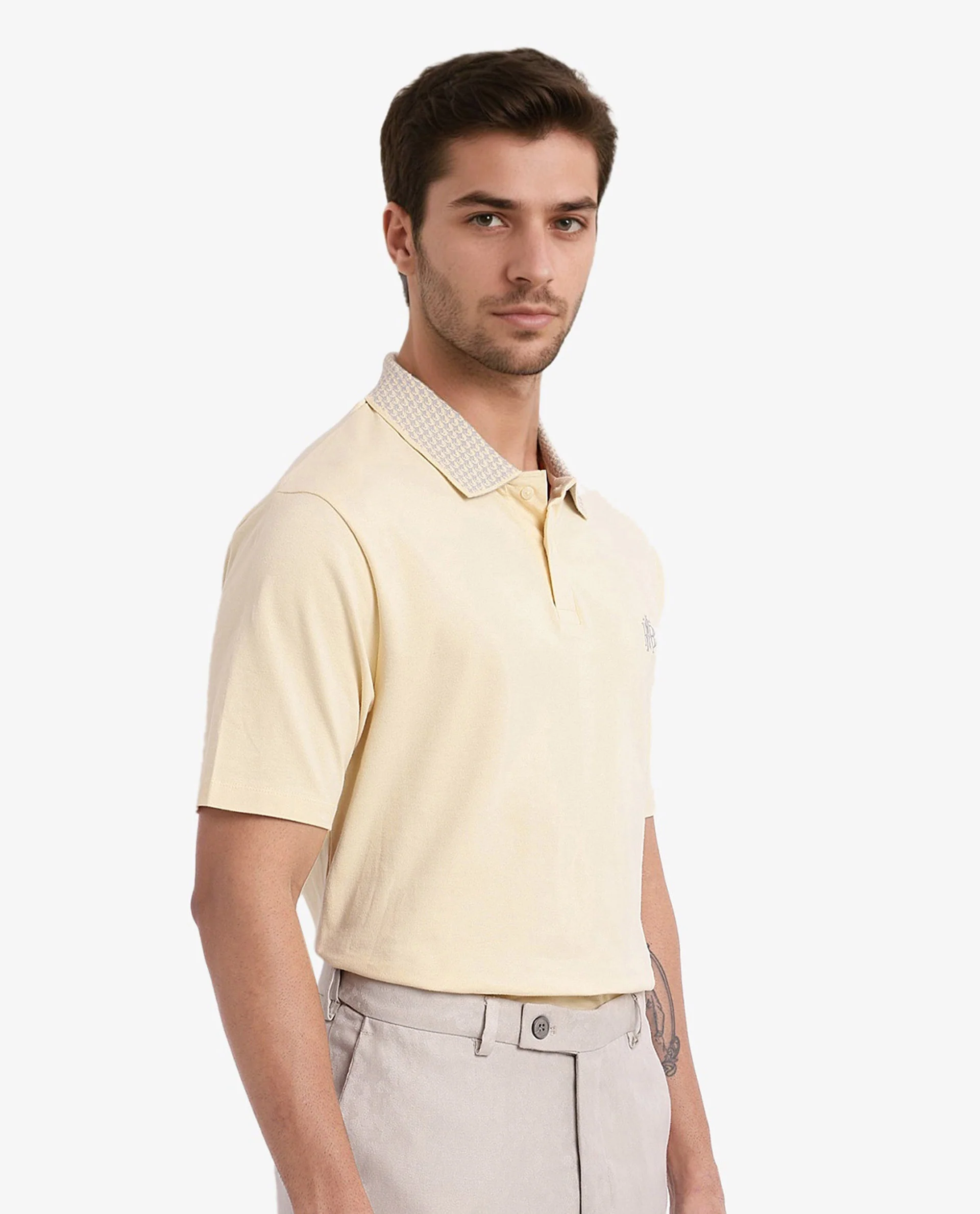 Rare Rabbit Men's Booth Yellow Cotton Embroidered Regular Fit Half Sleeve Polo - Image 5