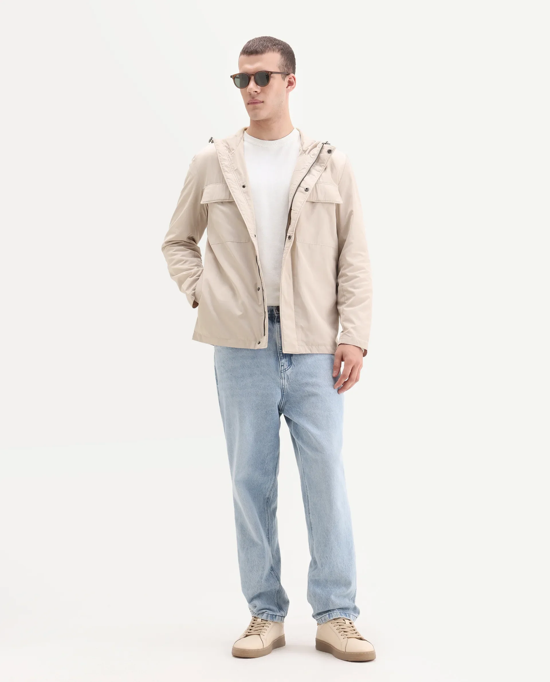 Rare Rabbit Men's Boqi Beige Polyester Fabric Hooded Regular Fit Plain Jacket - Image 2