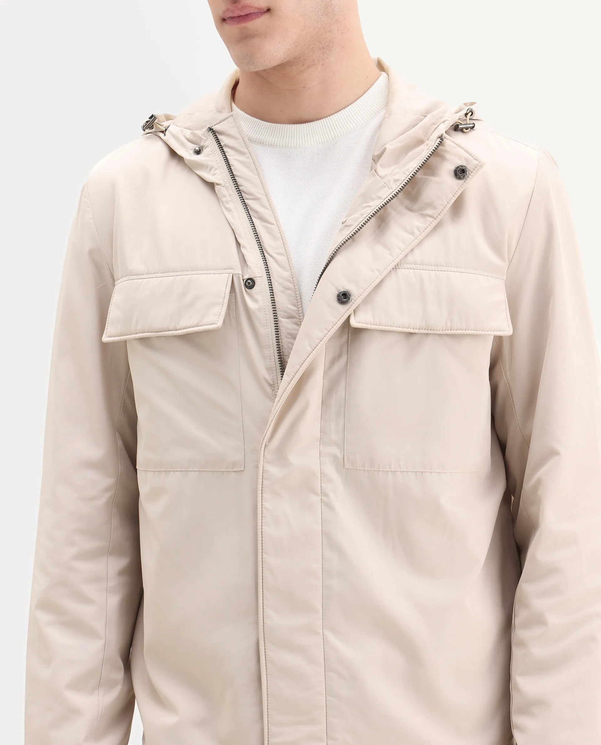Rare Rabbit Men's Boqi Beige Polyester Fabric Hooded Regular Fit Plain Jacket - Image 3
