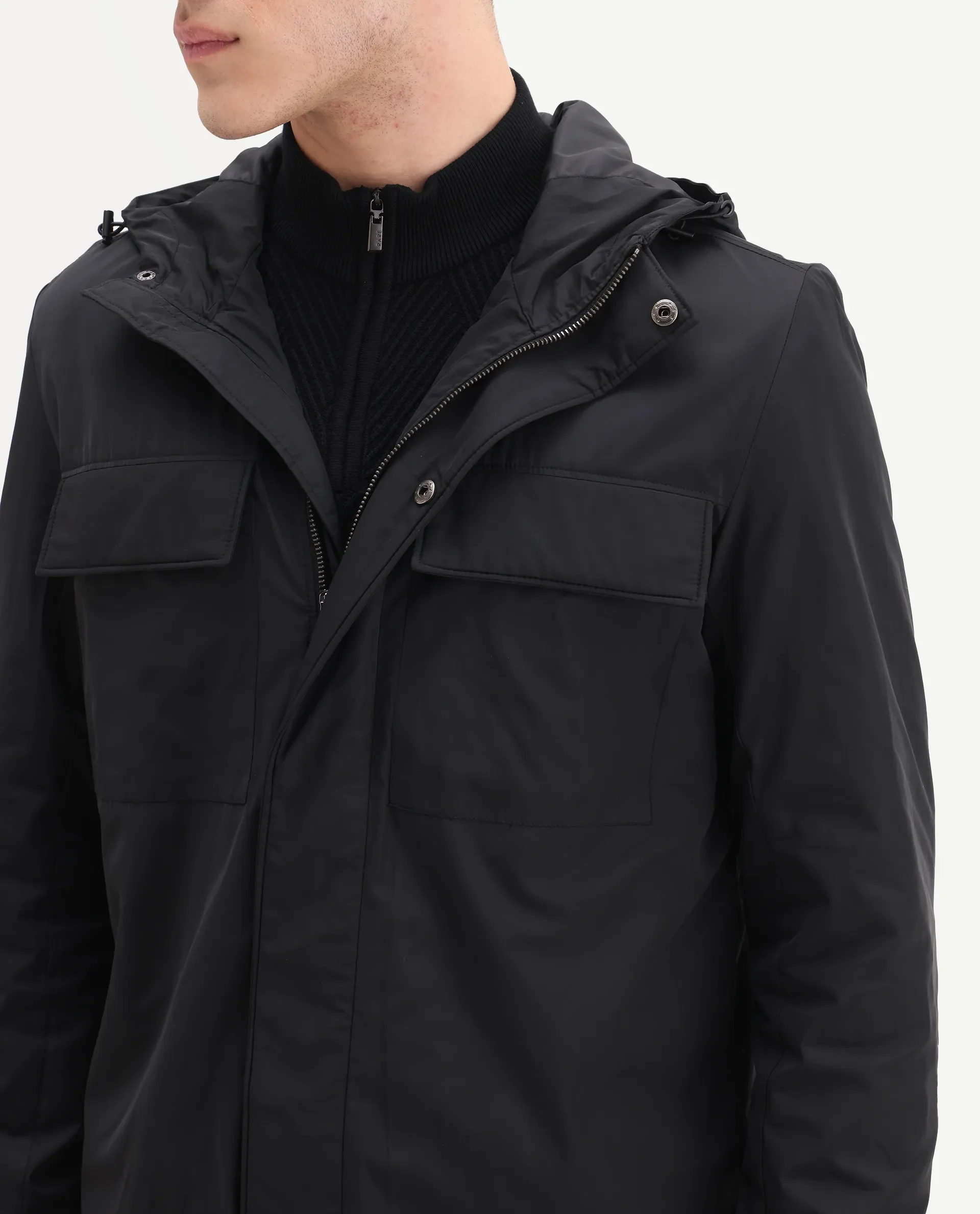 Rare Rabbit Men's Boqi Black Polyester Fabric Hooded Regular Fit Plain Jacket - Image 3