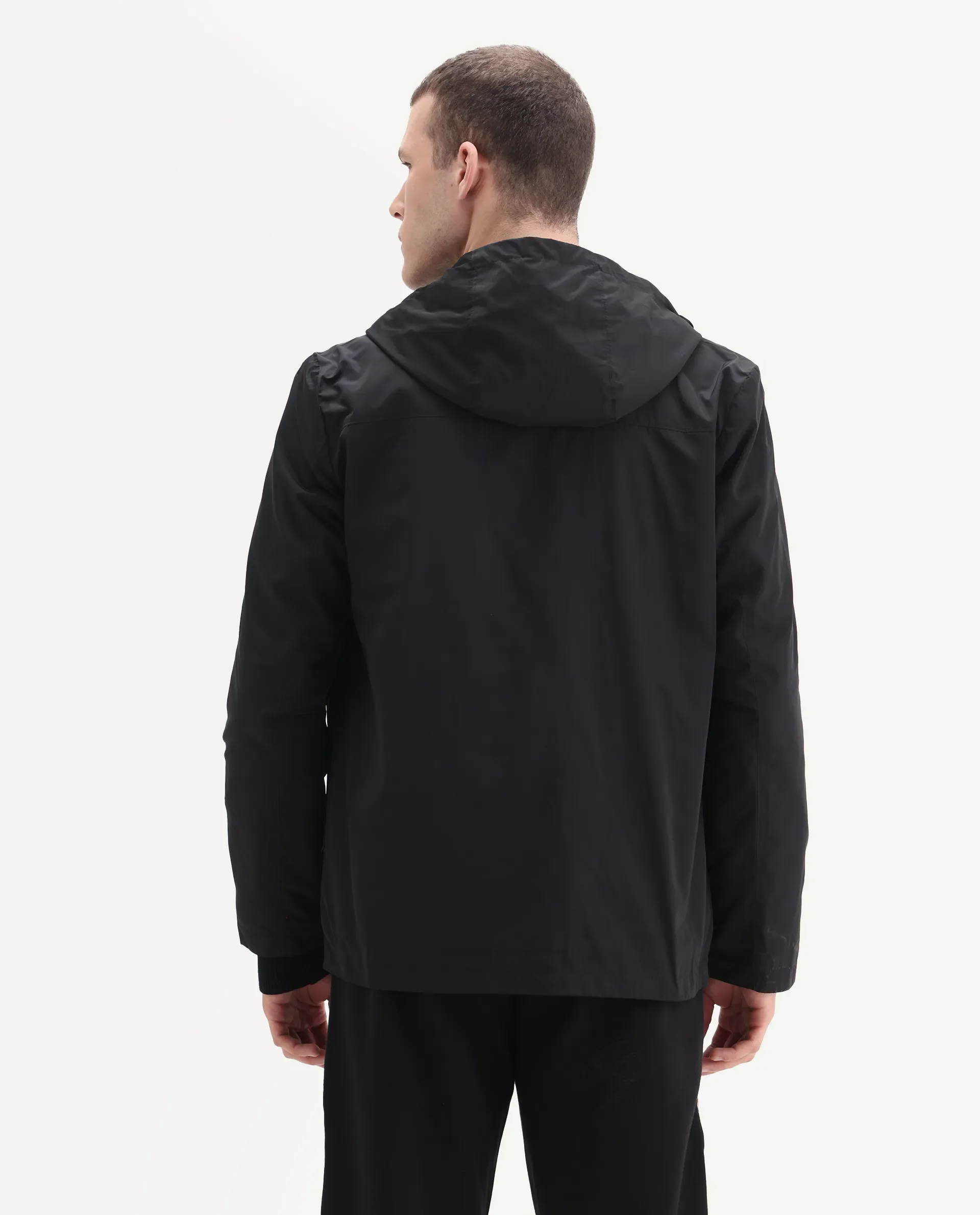 Rare Rabbit Men's Boqi Black Polyester Fabric Hooded Regular Fit Plain Jacket - Image 7