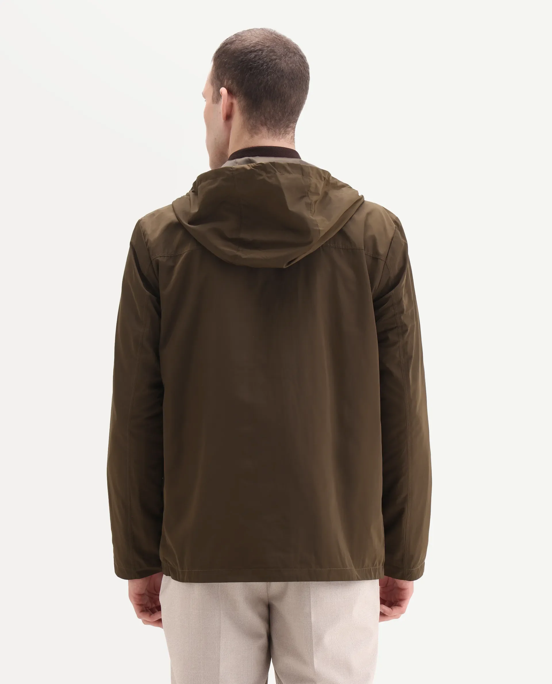 Rare Rabbit Men's Boqi Coffee Polyester Fabric Hooded Regular Fit Plain Jacket - Image 7