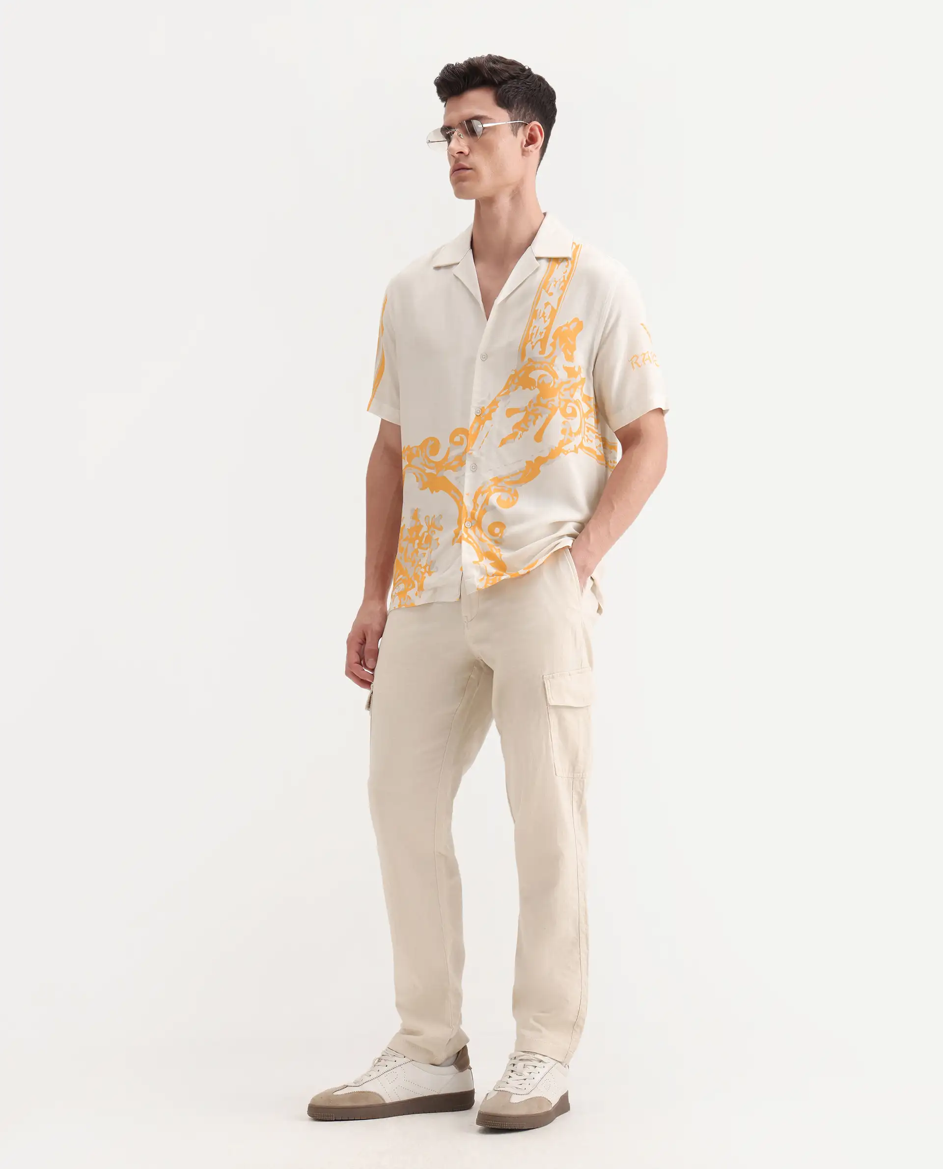 Rare Rabbit Men's Bordis-25 Off White Viscose Abstract Print Boxy Fit Half Sleeve Spread Collar Shirt - Image 2