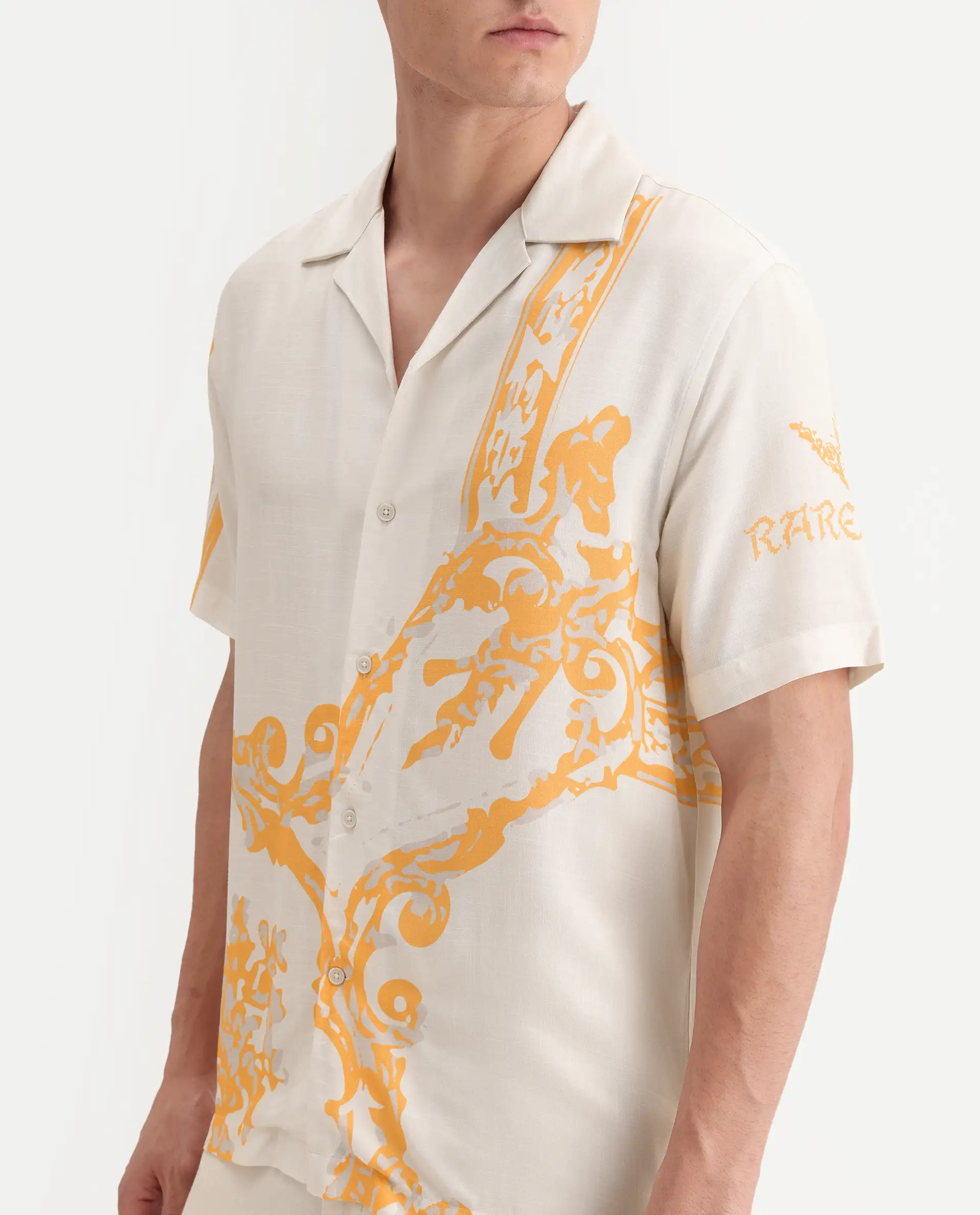 Rare Rabbit Men's Bordis-25 Off White Viscose Abstract Print Boxy Fit Half Sleeve Spread Collar Shirt - Image 3