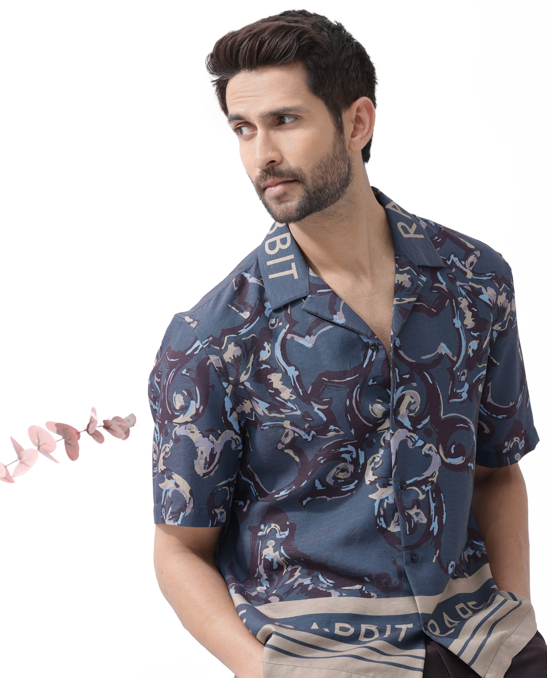 Rare Rabbit Men's Bordi Dark Navy Viscose Abstract Print Boxy Fit Half Sleeve Cuban Collar Shirt - Image 10
