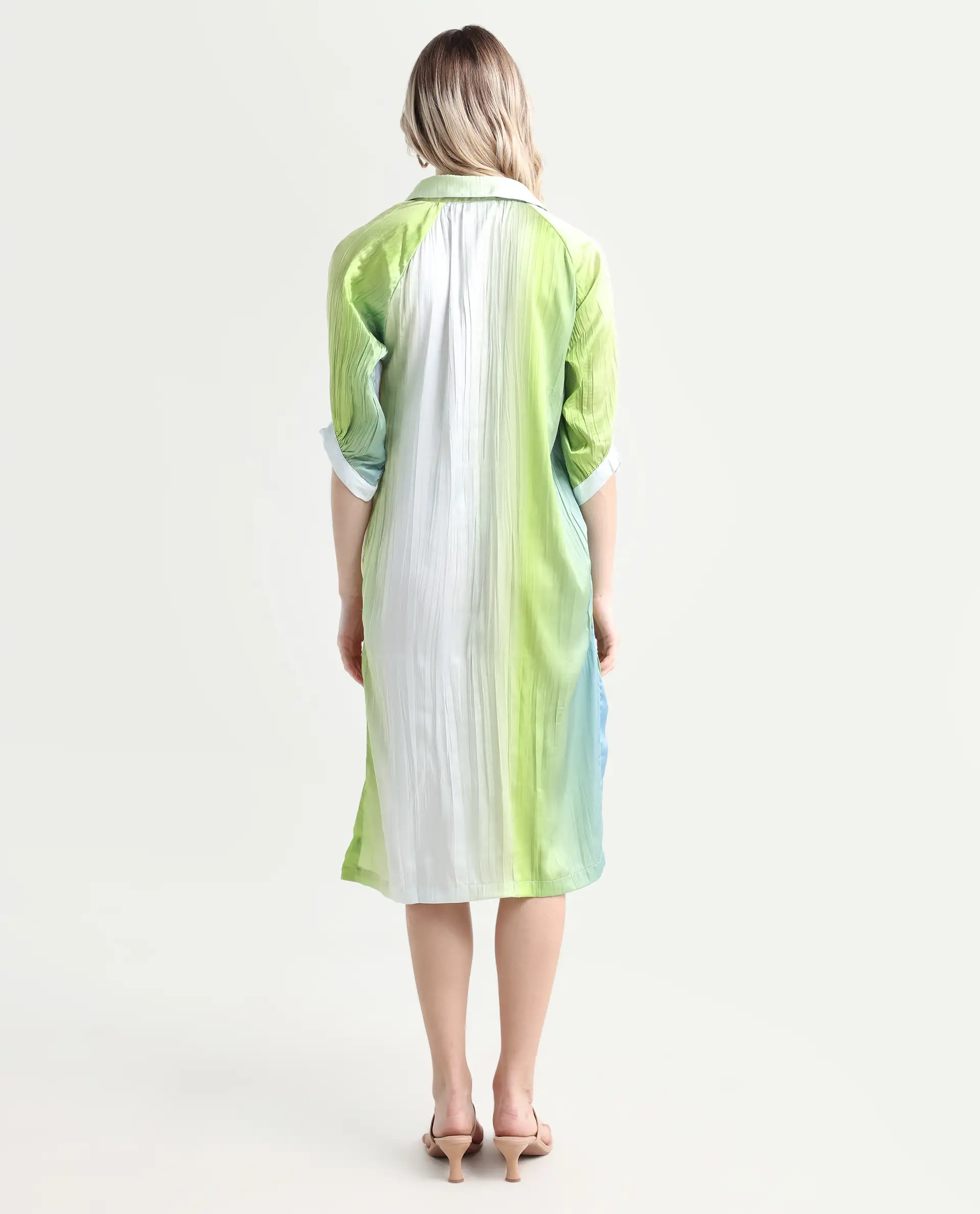 Rareism Women's Boris Multi Polyester Drop Collar Ombre Raglan Sleeve Midi A-Line Dress - Image 6