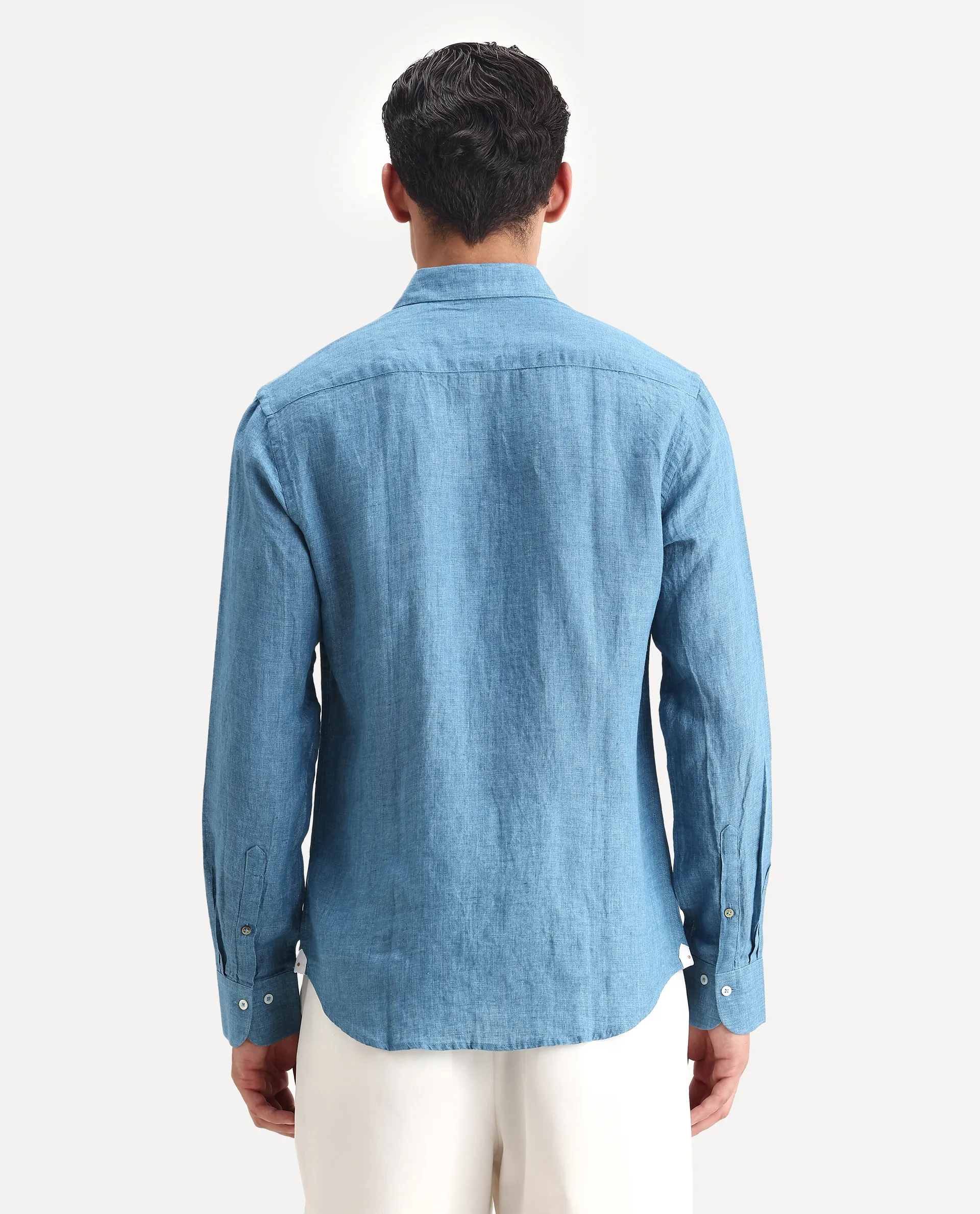 Rare Rabbit Men's Borium-2 Dusky Blue 100% Linen Plain Regular Fit Full Sleeve Collared Shirt - Image 7