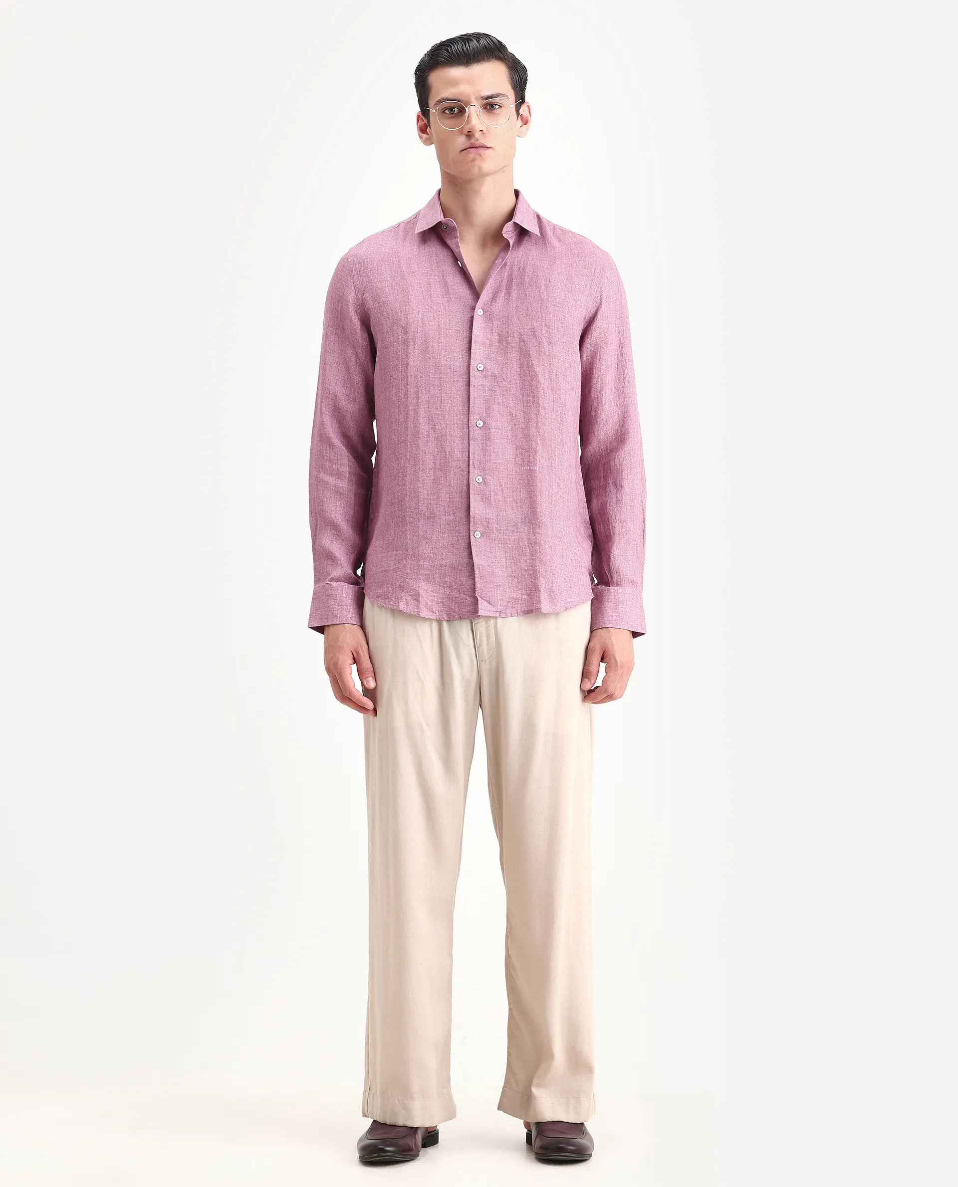 Rare Rabbit Men's Borium-2 Dusky Pink 100% Linen Plain Regular Fit Full Sleeve Collared Shirt - Image 2