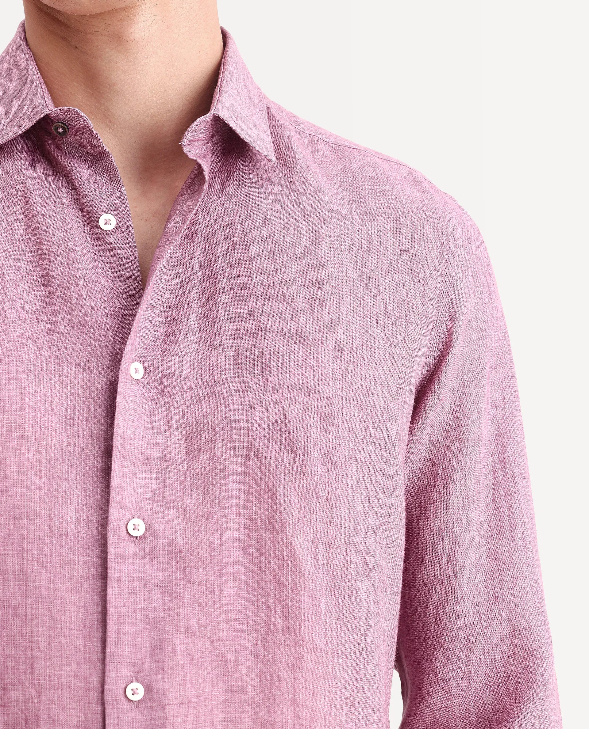 Rare Rabbit Men's Borium-2 Dusky Pink 100% Linen Plain Regular Fit Full Sleeve Collared Shirt - Image 3