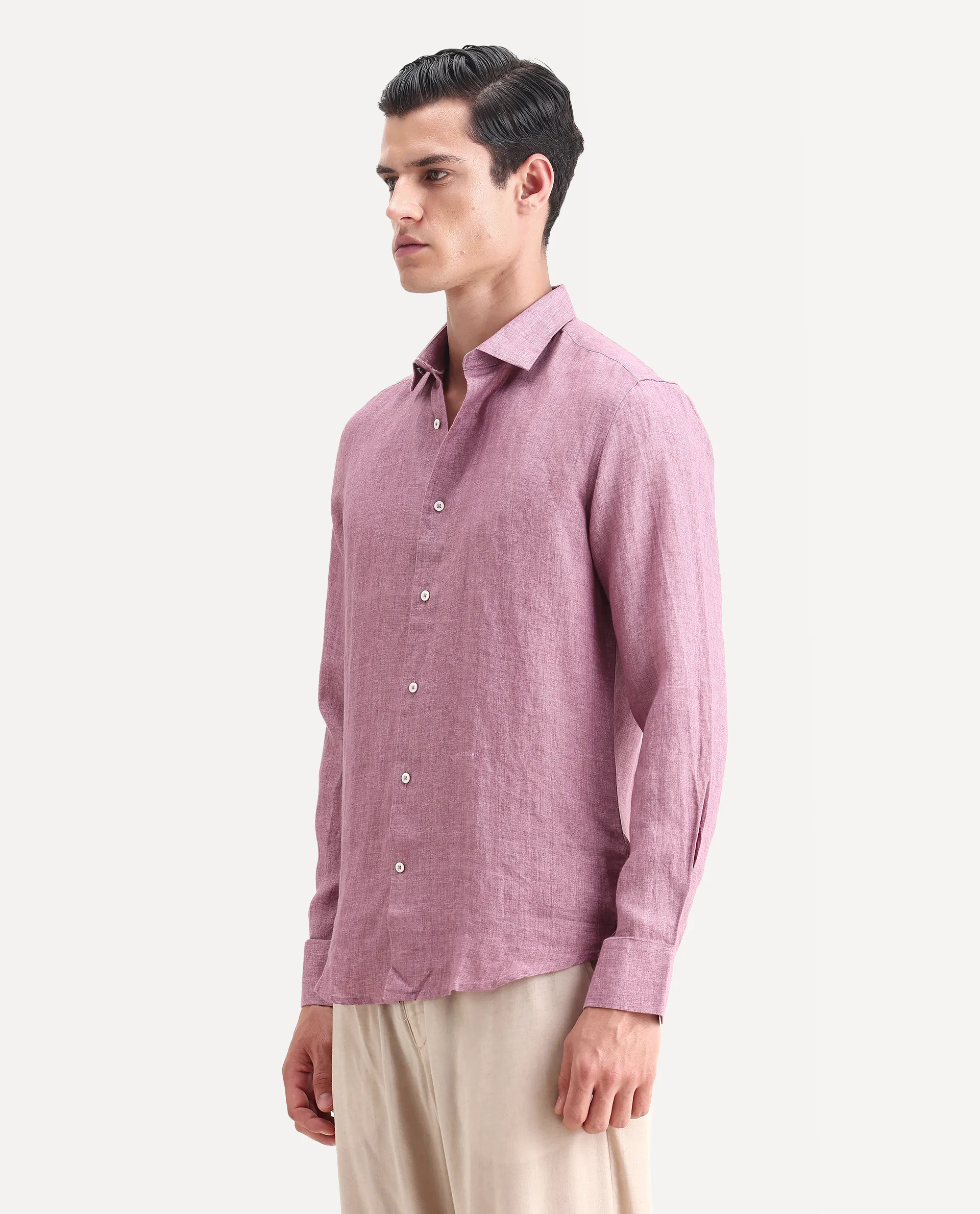 Rare Rabbit Men's Borium-2 Dusky Pink 100% Linen Plain Regular Fit Full Sleeve Collared Shirt - Image 4