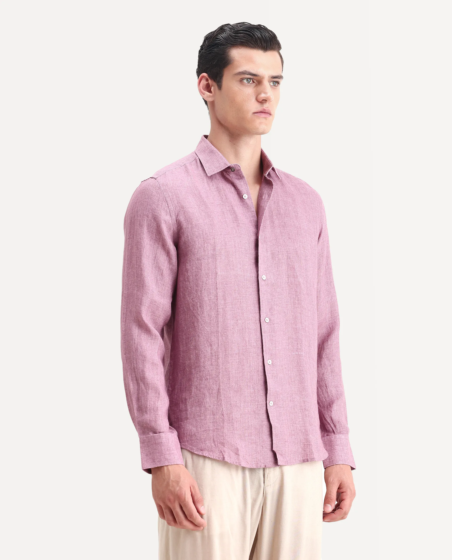 Rare Rabbit Men's Borium-2 Dusky Pink 100% Linen Plain Regular Fit Full Sleeve Collared Shirt - Image 5