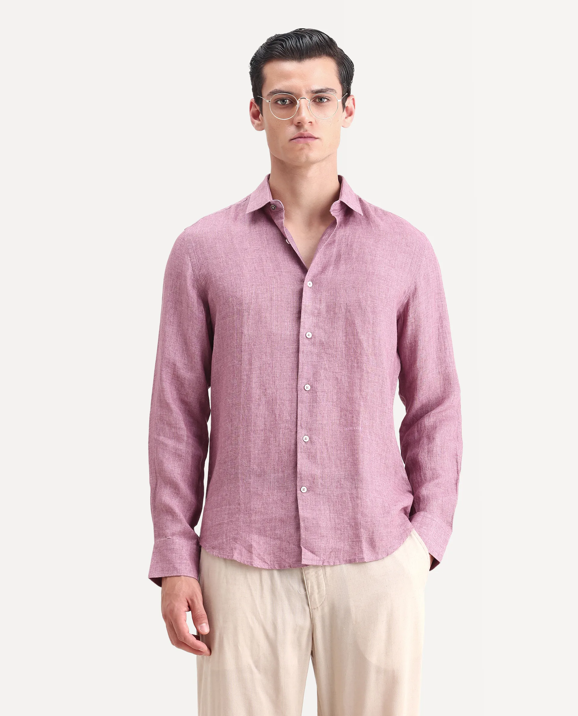 Rare Rabbit Men's Borium-2 Dusky Pink 100% Linen Plain Regular Fit Full Sleeve Collared Shirt - Image 6