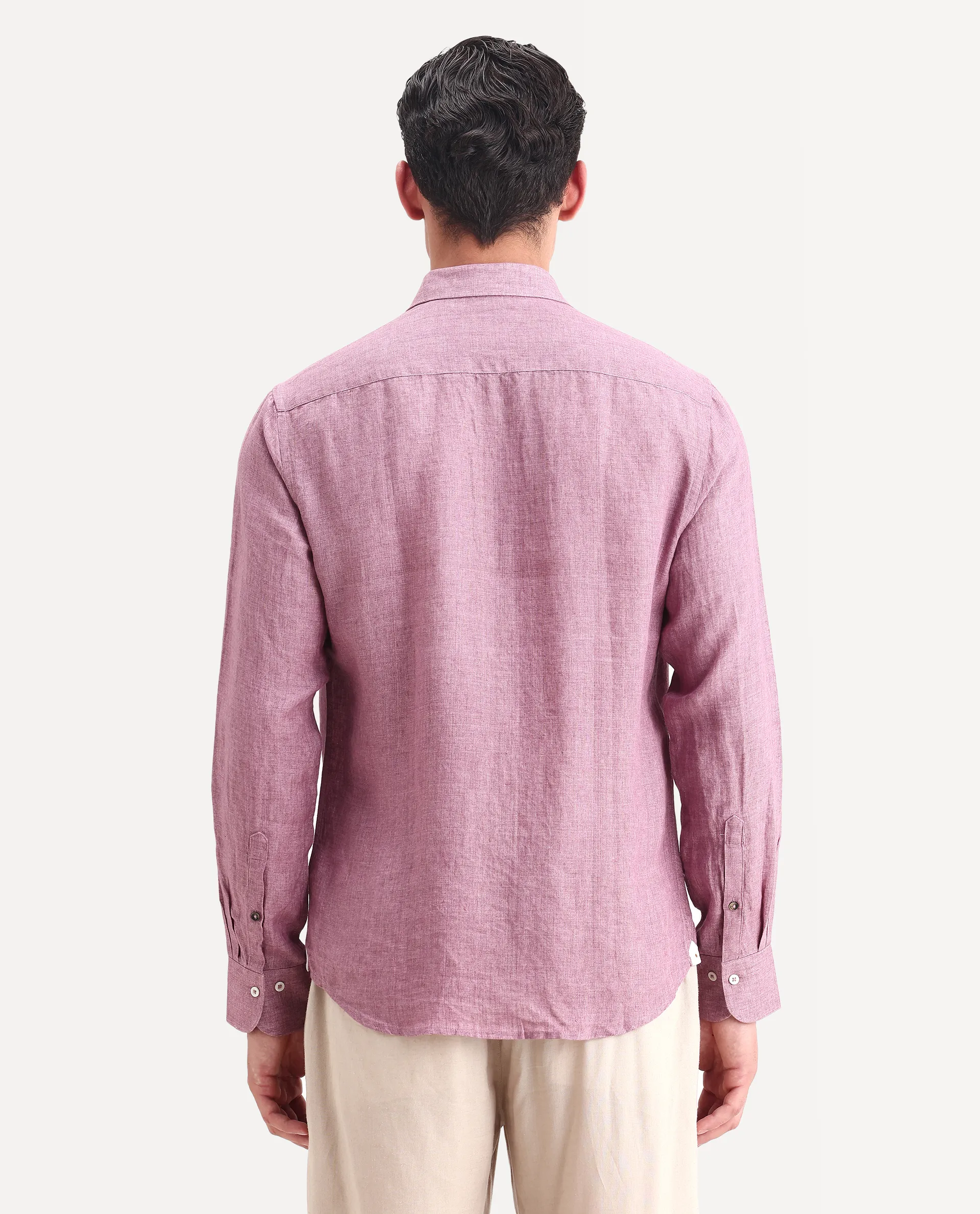 Rare Rabbit Men's Borium-2 Dusky Pink 100% Linen Plain Regular Fit Full Sleeve Collared Shirt - Image 7