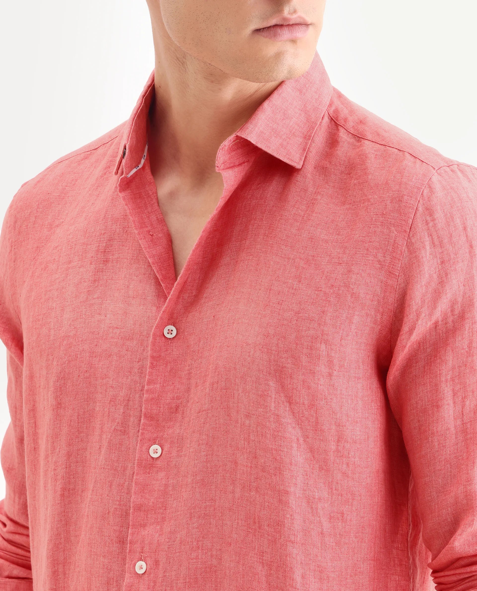 Rare Rabbit Men's Borium-2 Flouroscent Pink 100% Linen Plain Regular Fit Full Sleeve Collared Shirt - Image 3