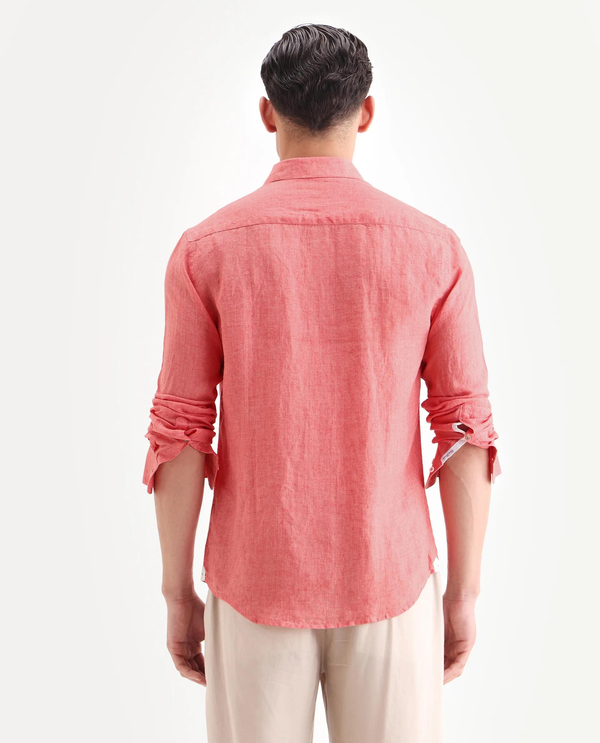 Rare Rabbit Men's Borium-2 Flouroscent Pink 100% Linen Plain Regular Fit Full Sleeve Collared Shirt - Image 7
