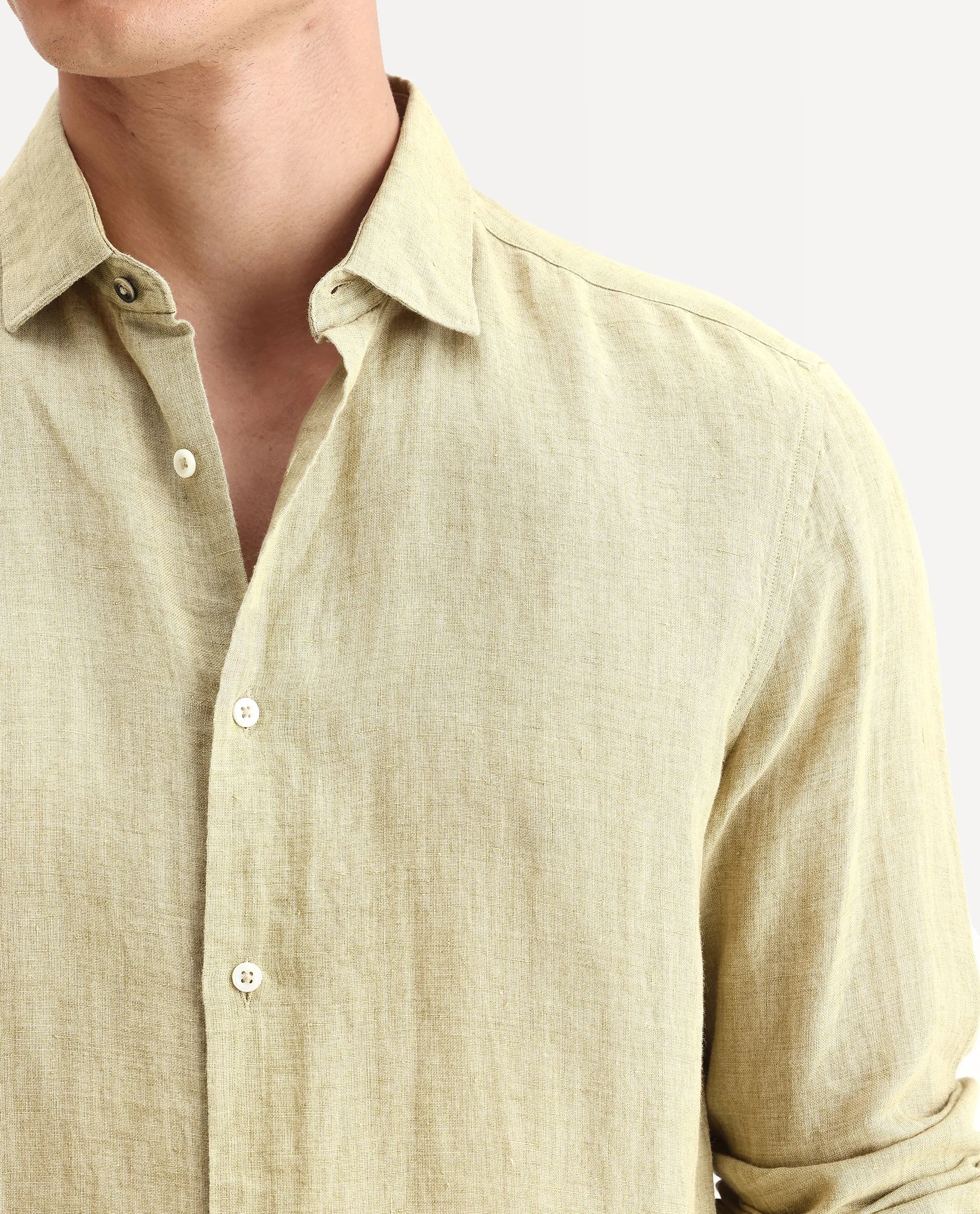 Rare Rabbit Men's Borium-2 Pastel Green 100% Linen Plain Regular Fit Full Sleeve Collared Shirt - Image 3
