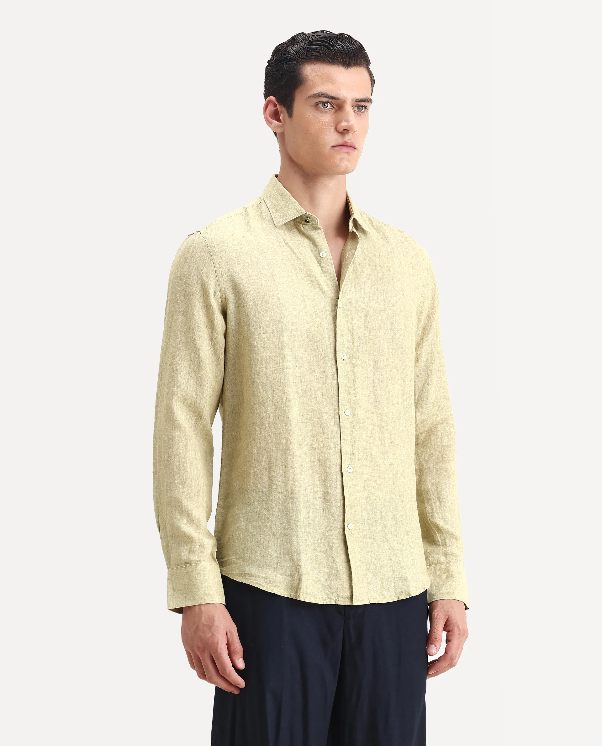 Rare Rabbit Men's Borium-2 Pastel Green 100% Linen Plain Regular Fit Full Sleeve Collared Shirt - Image 5