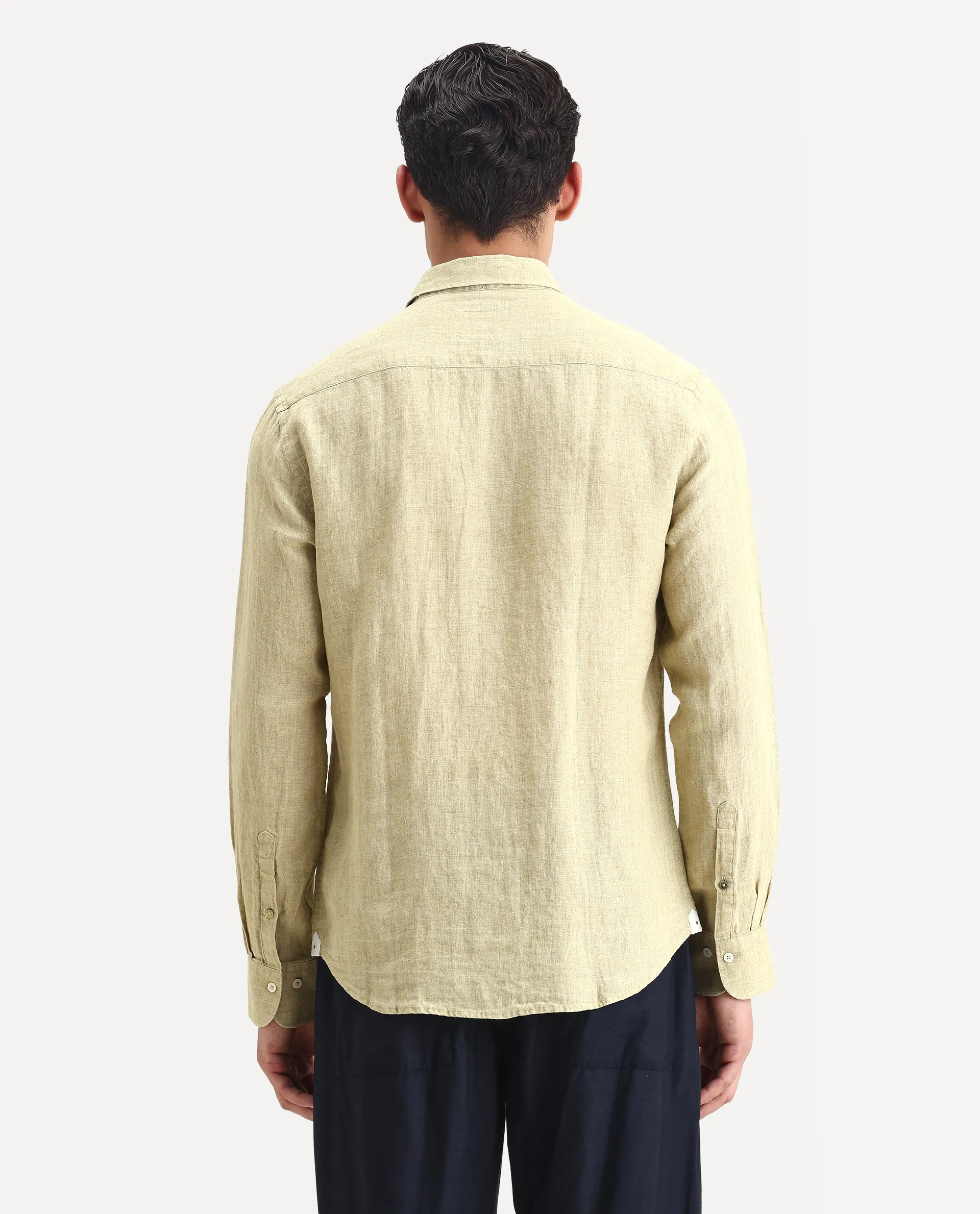 Rare Rabbit Men's Borium-2 Pastel Green 100% Linen Plain Regular Fit Full Sleeve Collared Shirt - Image 7