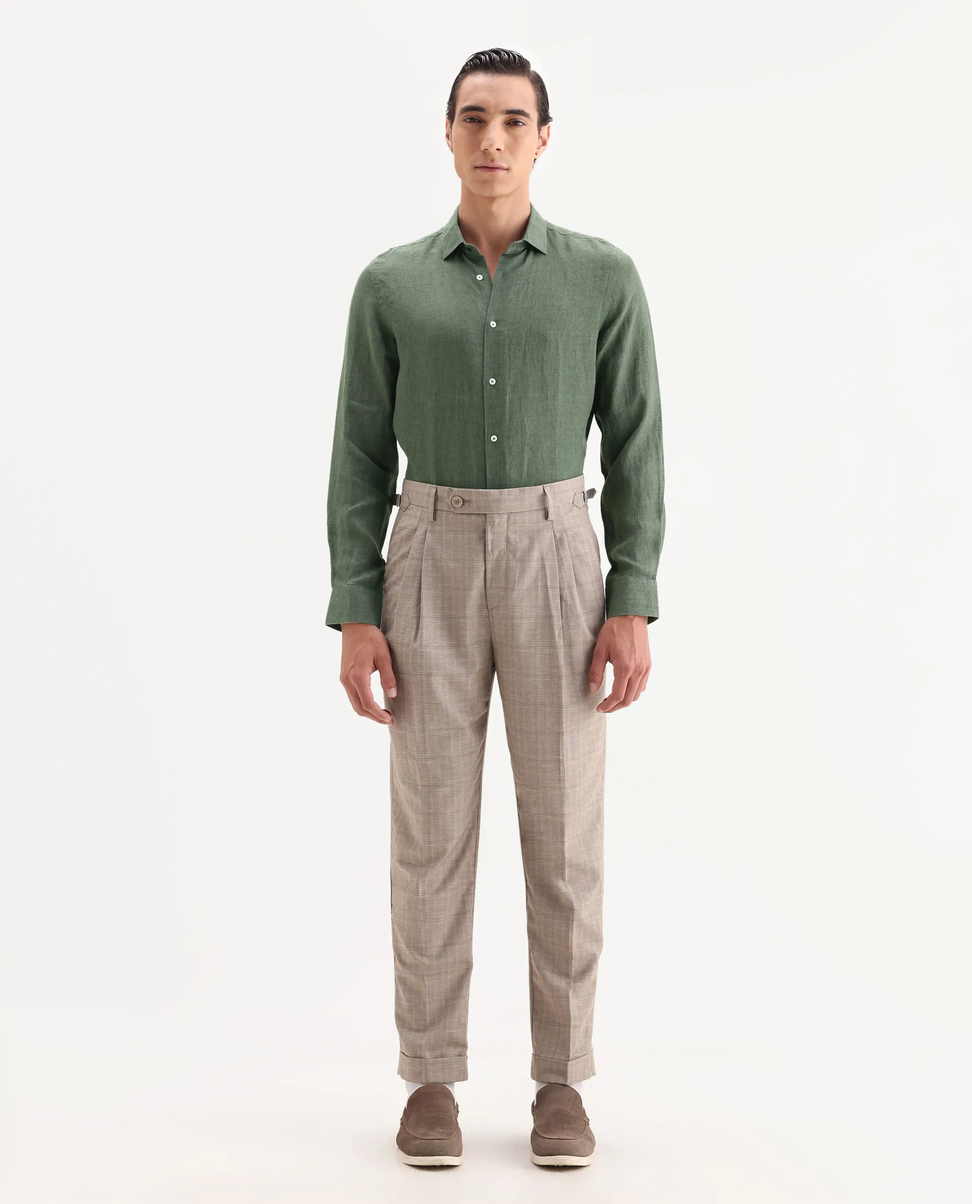 Rare Rabbit Men's Borium-25 Dark Green 100% Linen Fabric Spread Collar Regular Fit Plain Shirt - Image 2