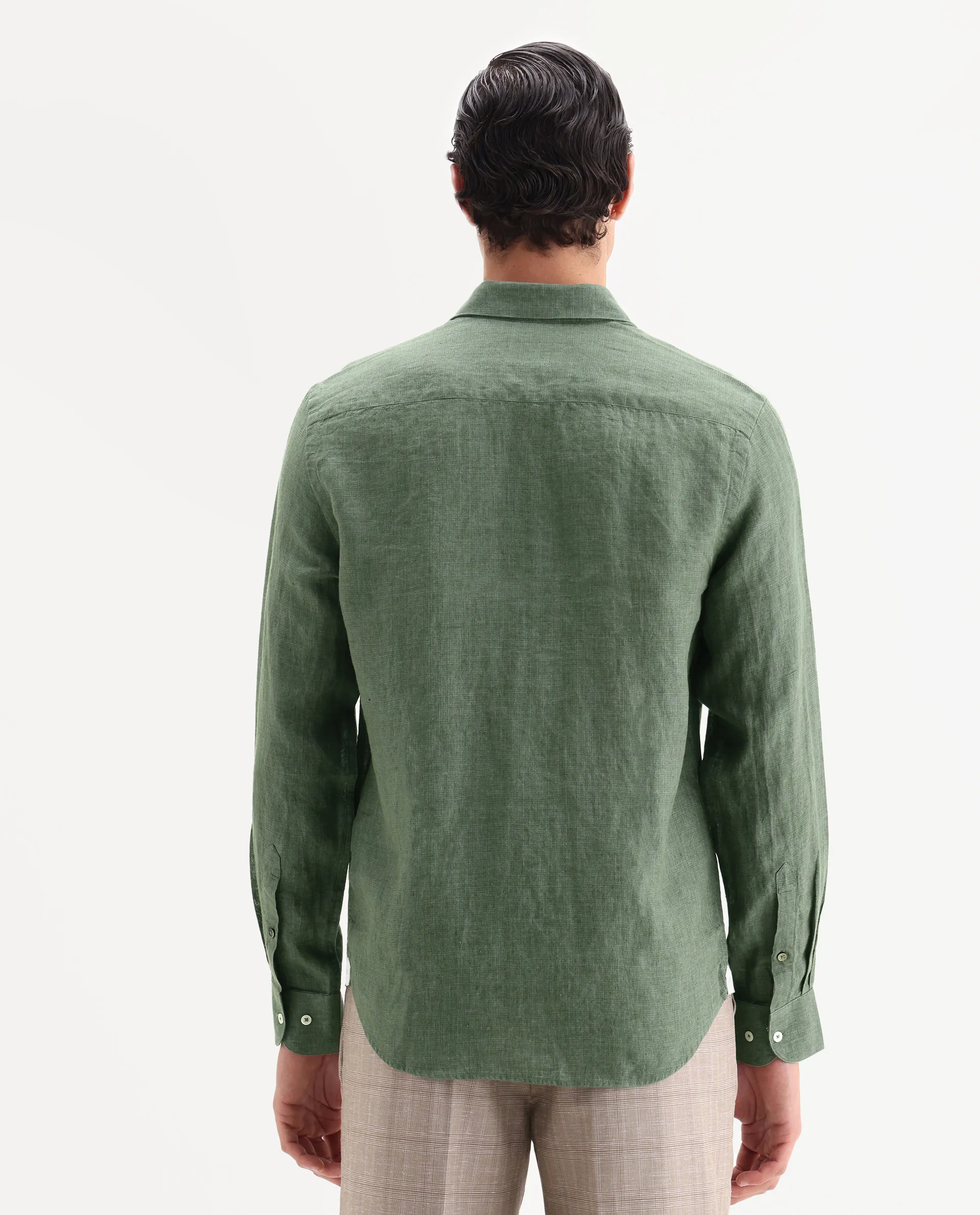 Rare Rabbit Men's Borium-25 Dark Green 100% Linen Fabric Spread Collar Regular Fit Plain Shirt - Image 7