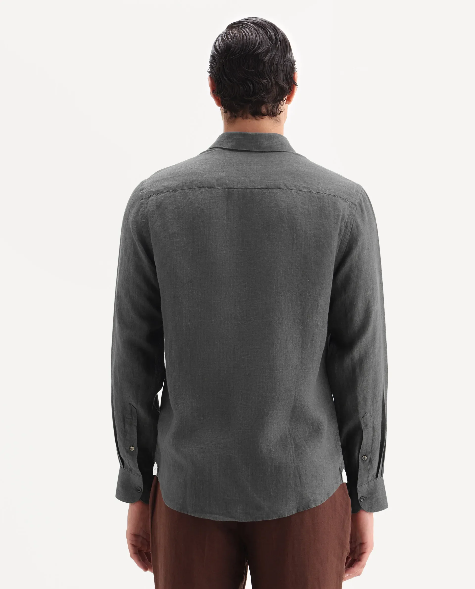 Rare Rabbit Men's Borium-25 Grey 100% Linen Fabric Spread Collar Regular Fit Plain Shirt - Image 7