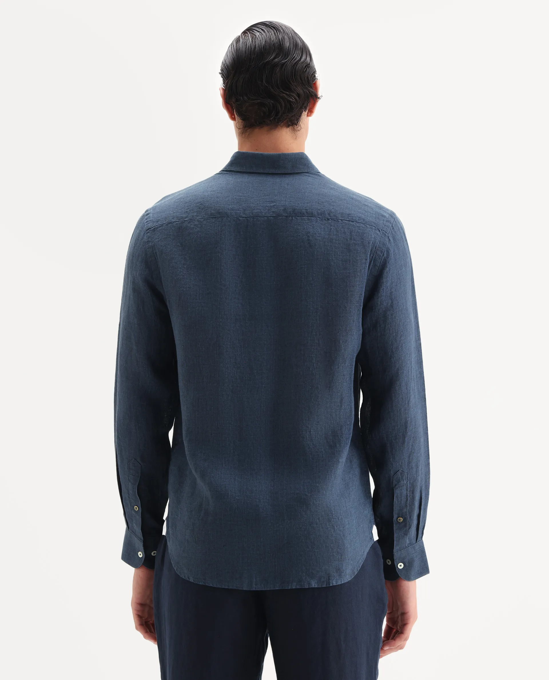Rare Rabbit Men's Borium-25 Navy 100% Linen Fabric Spread Collar Regular Fit Plain Shirt - Image 7