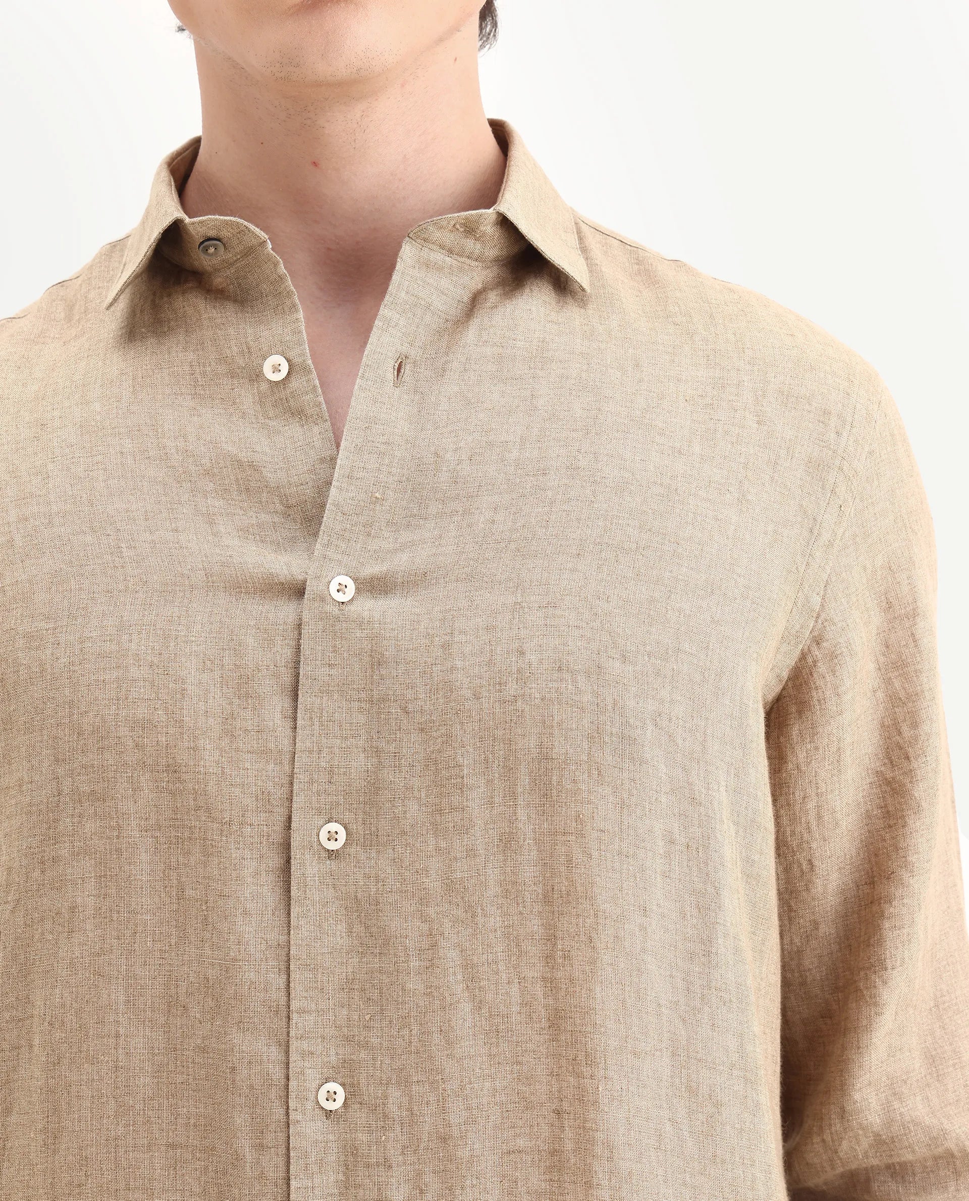 Rare Rabbit Men's Borium-25 Pastel Green 100% Linen Fabric Spread Collar Regular Fit Plain Shirt - Image 3