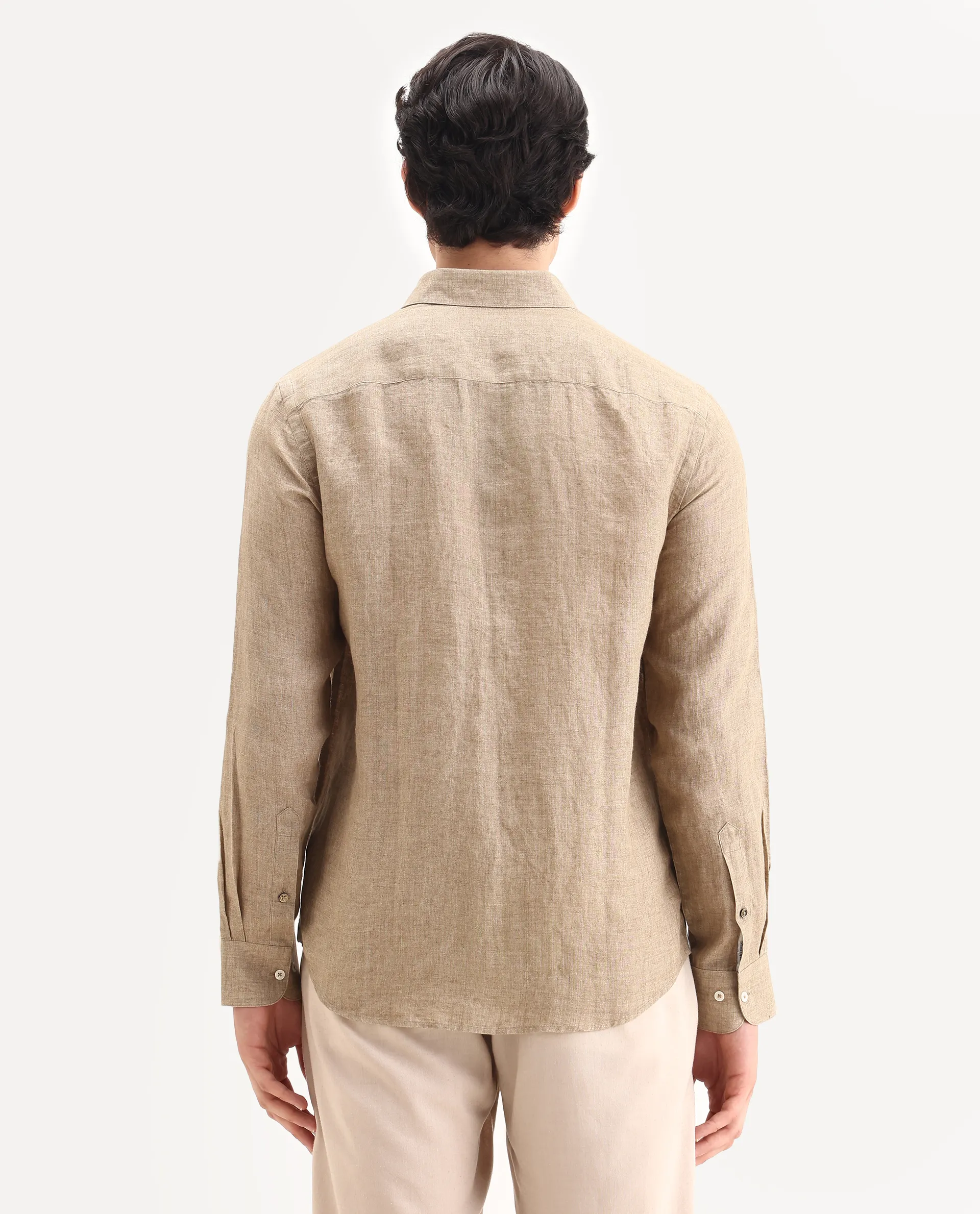 Rare Rabbit Men's Borium-25 Pastel Green 100% Linen Fabric Spread Collar Regular Fit Plain Shirt - Image 7