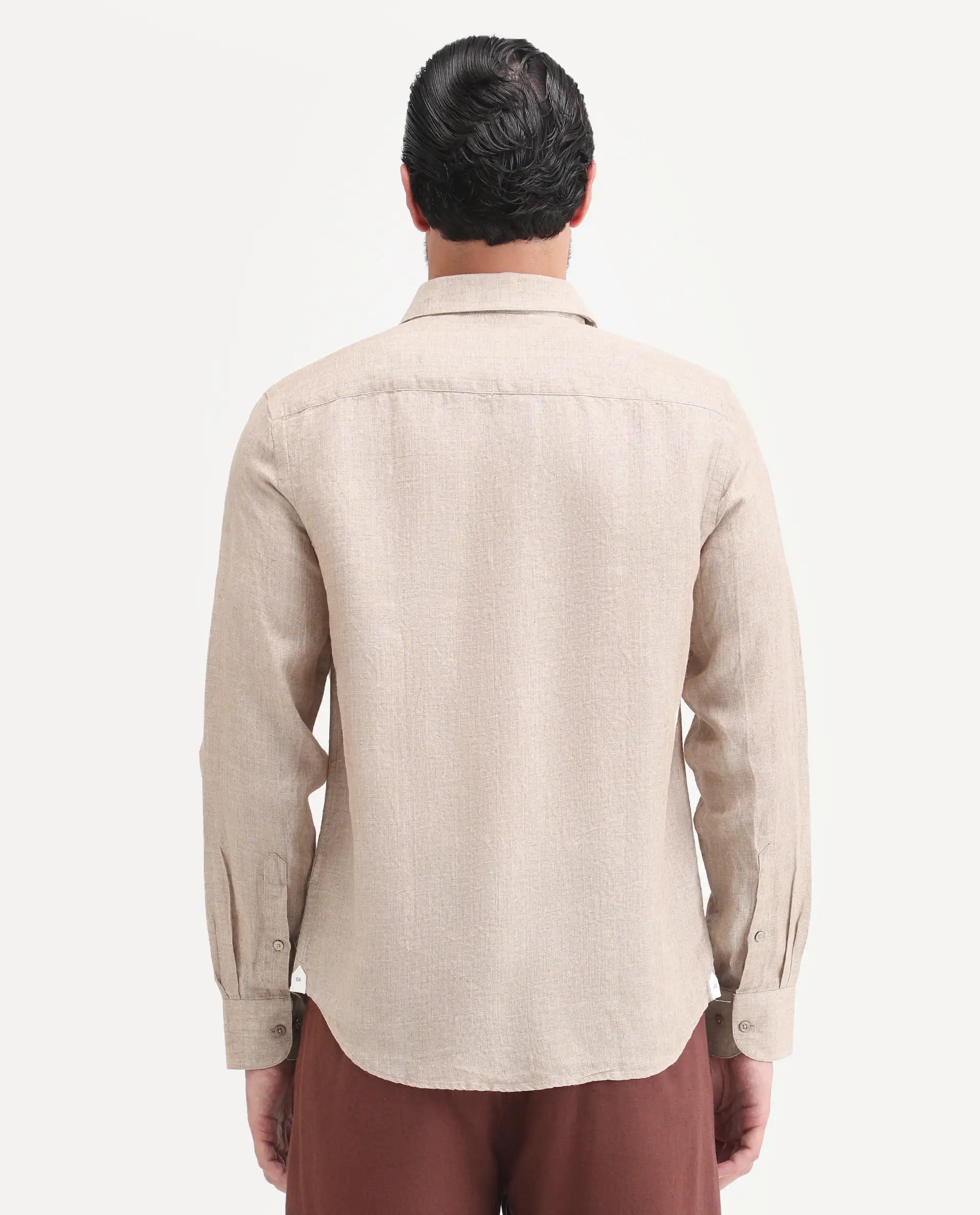 Rare Rabbit Men's Borium-26 Beige 100% Linen Full Sleeve Spread Collar Regular Fit Plain Shirt - Image 7