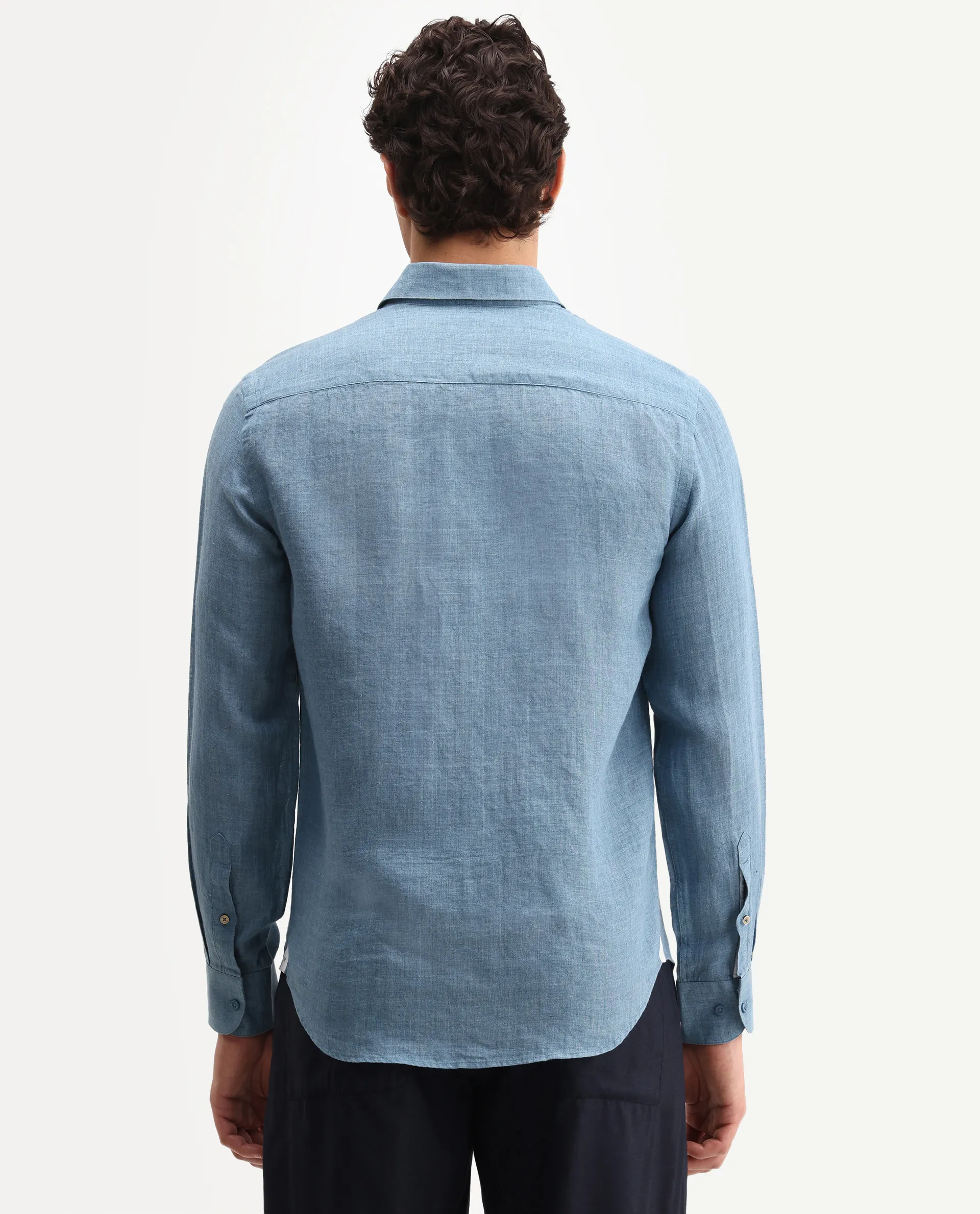 Rare Rabbit Men's Borium-26 Blue 100% Linen Full Sleeve Spread Collar Regular Fit Plain Shirt - Image 7