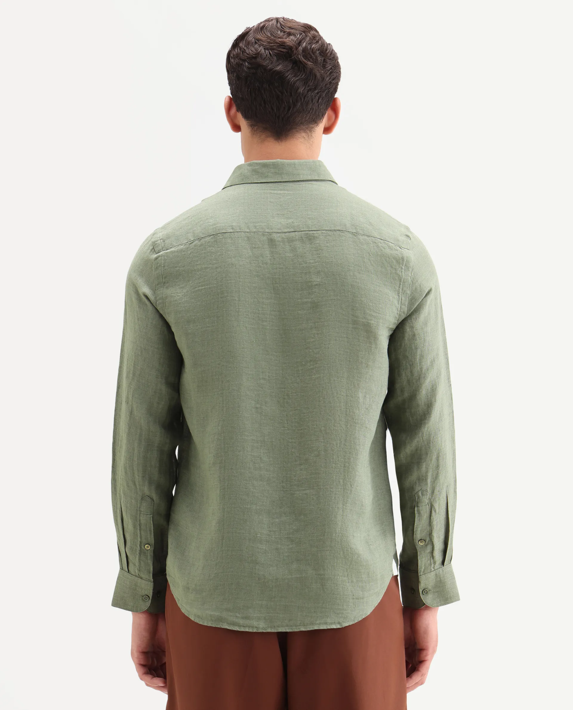 Rare Rabbit Men's Borium-26 Green 100% Linen Full Sleeve Spread Collar Regular Fit Plain Shirt - Image 7