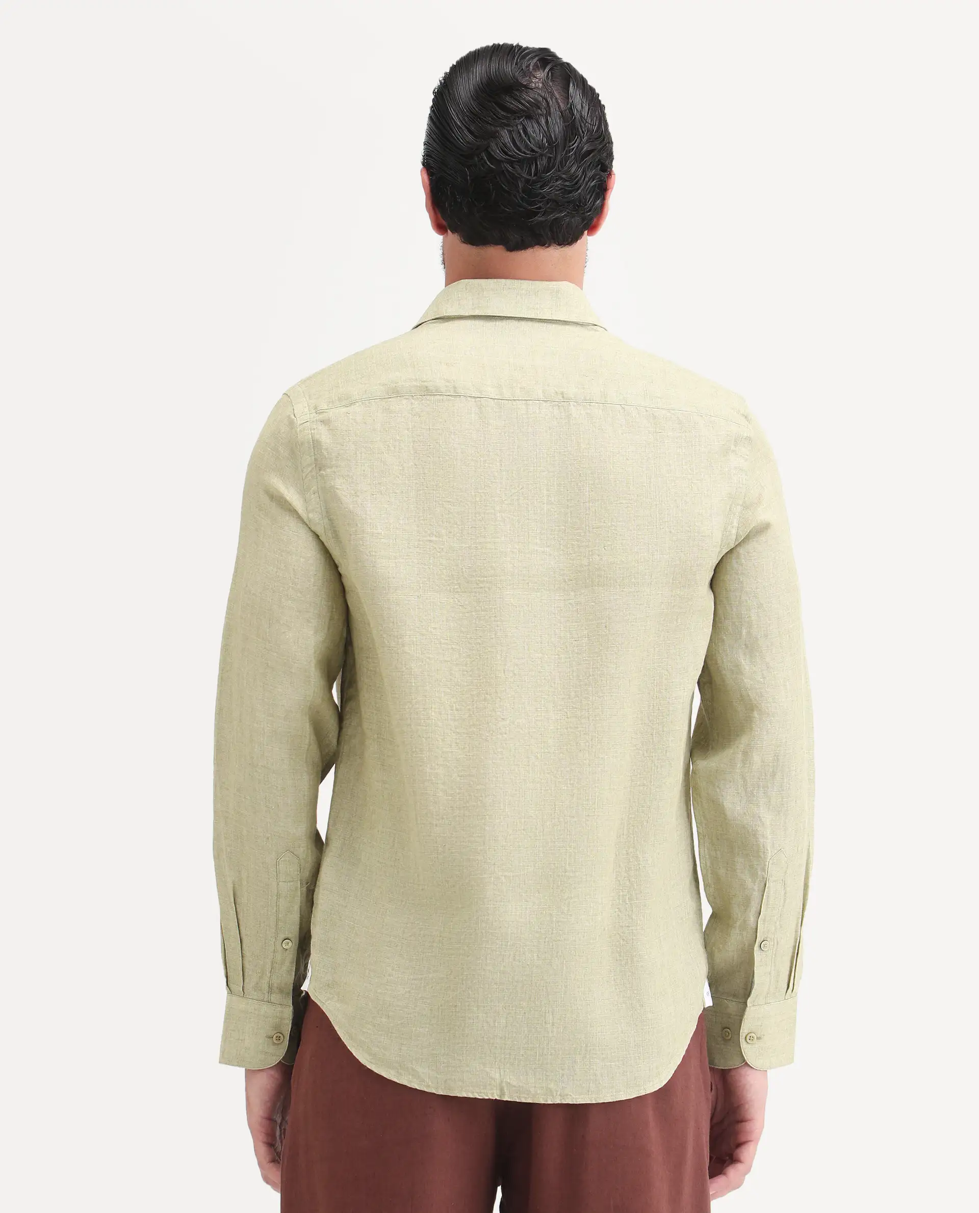 Rare Rabbit Men's Borium-26 Light Green 100% Linen Full Sleeve Spread Collar Regular Fit Plain Shirt - Image 7