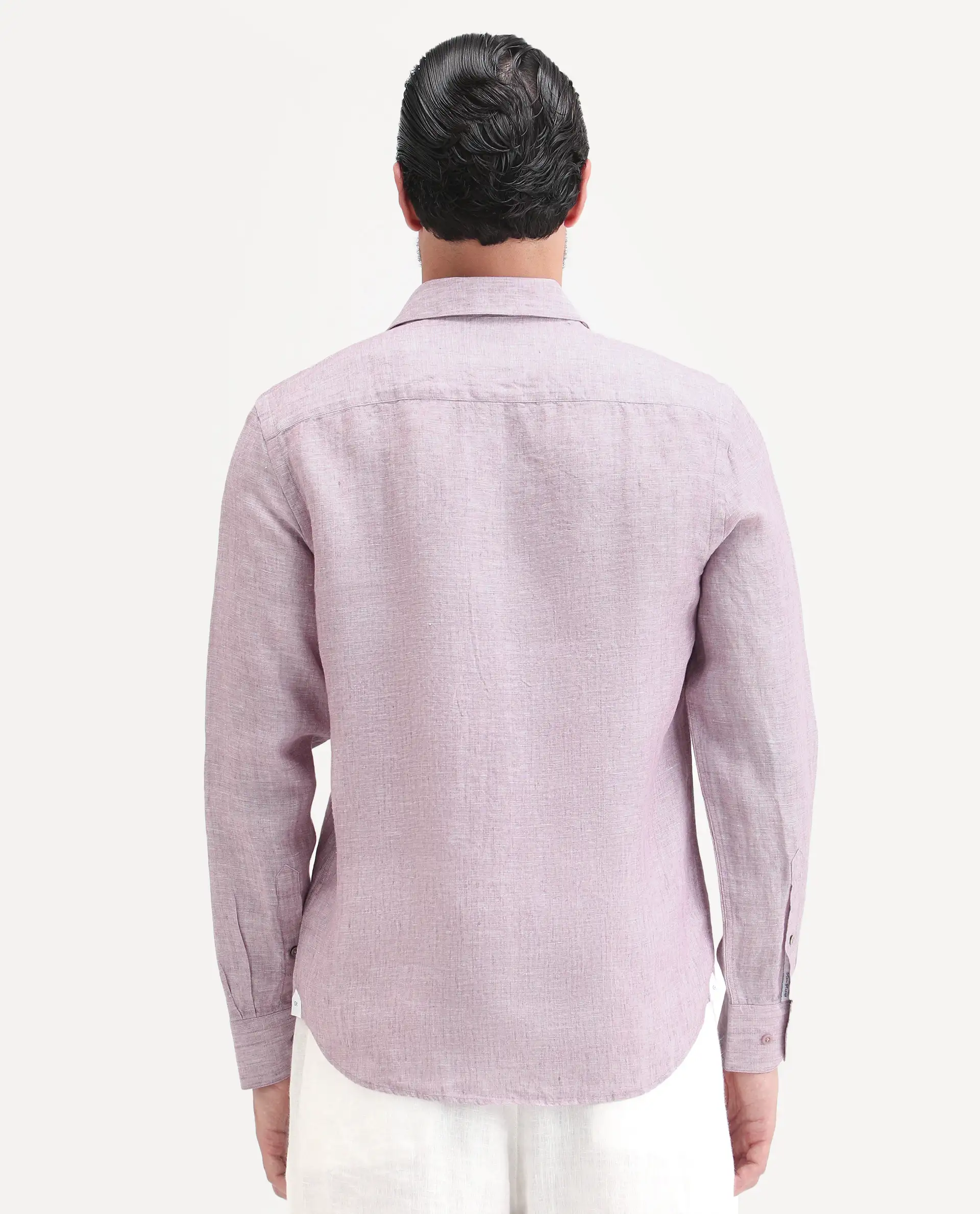 Rare Rabbit Men's Borium-26 Pink 100% Linen Full Sleeve Spread Collar Regular Fit Plain Shirt - Image 7