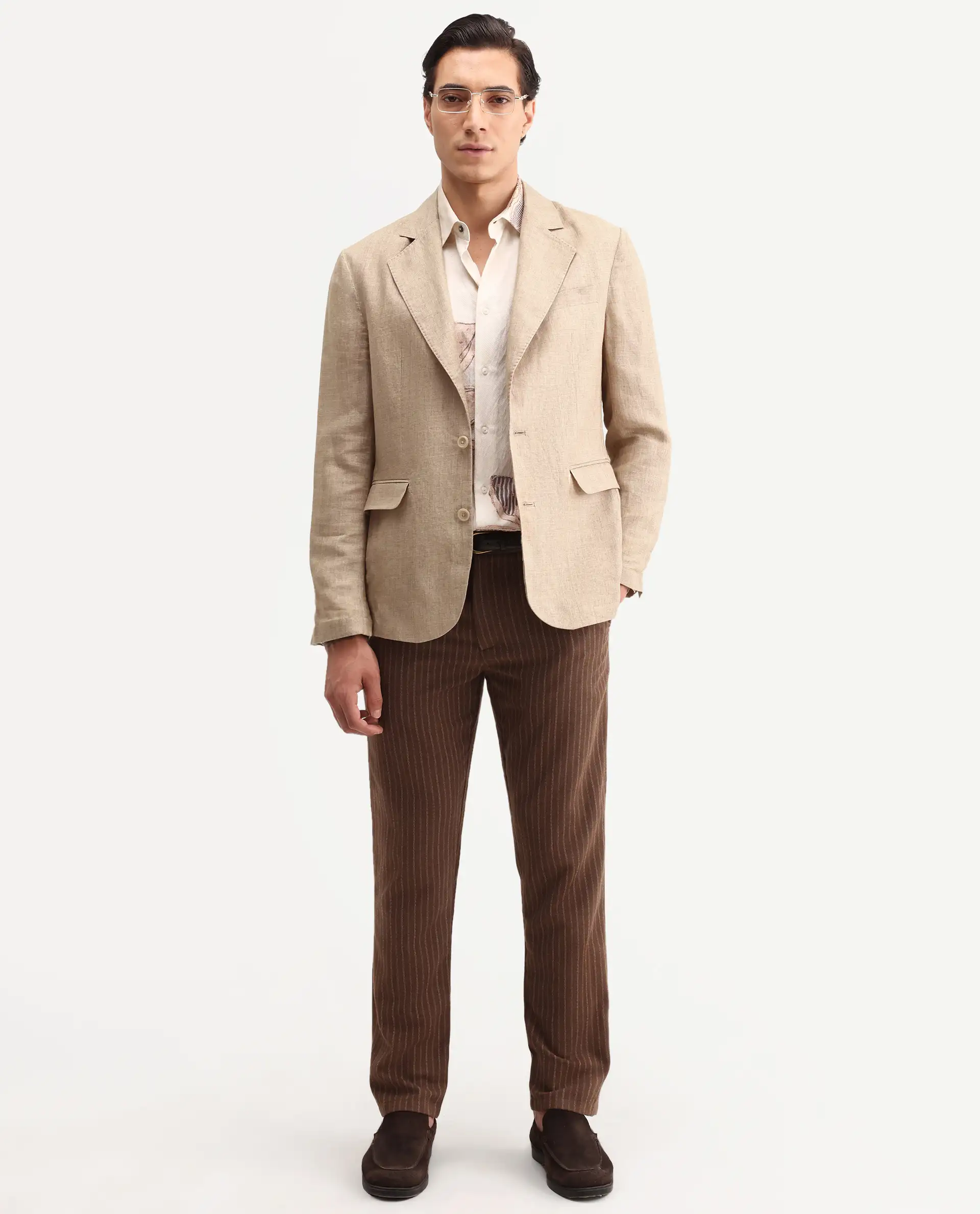 Rare Rabbit Men's Borium-Bl Beige 100% Linen Fabric Full Sleeve Lapel Collar Regular Plain Blazer - Image 2