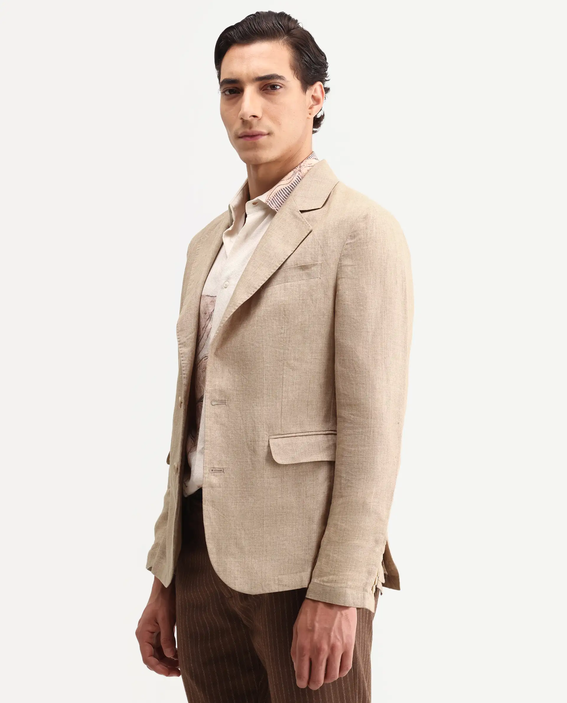 Rare Rabbit Men's Borium-Bl Beige 100% Linen Fabric Full Sleeve Lapel Collar Regular Plain Blazer - Image 6