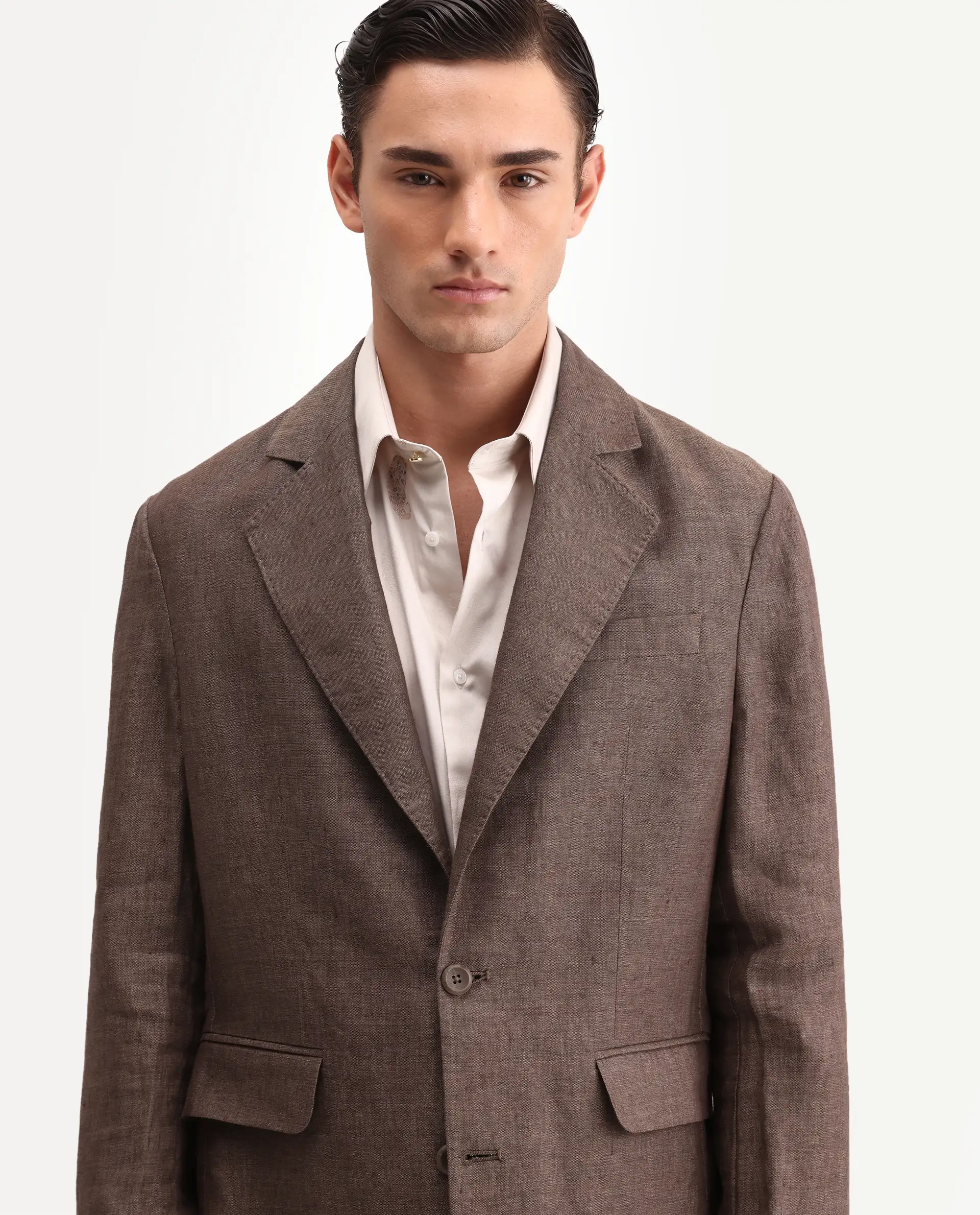 Rare Rabbit Men's Borium-Bl Brown 100% Linen Fabric Full Sleeve Lapel Collar Regular Plain Blazer - Image 5