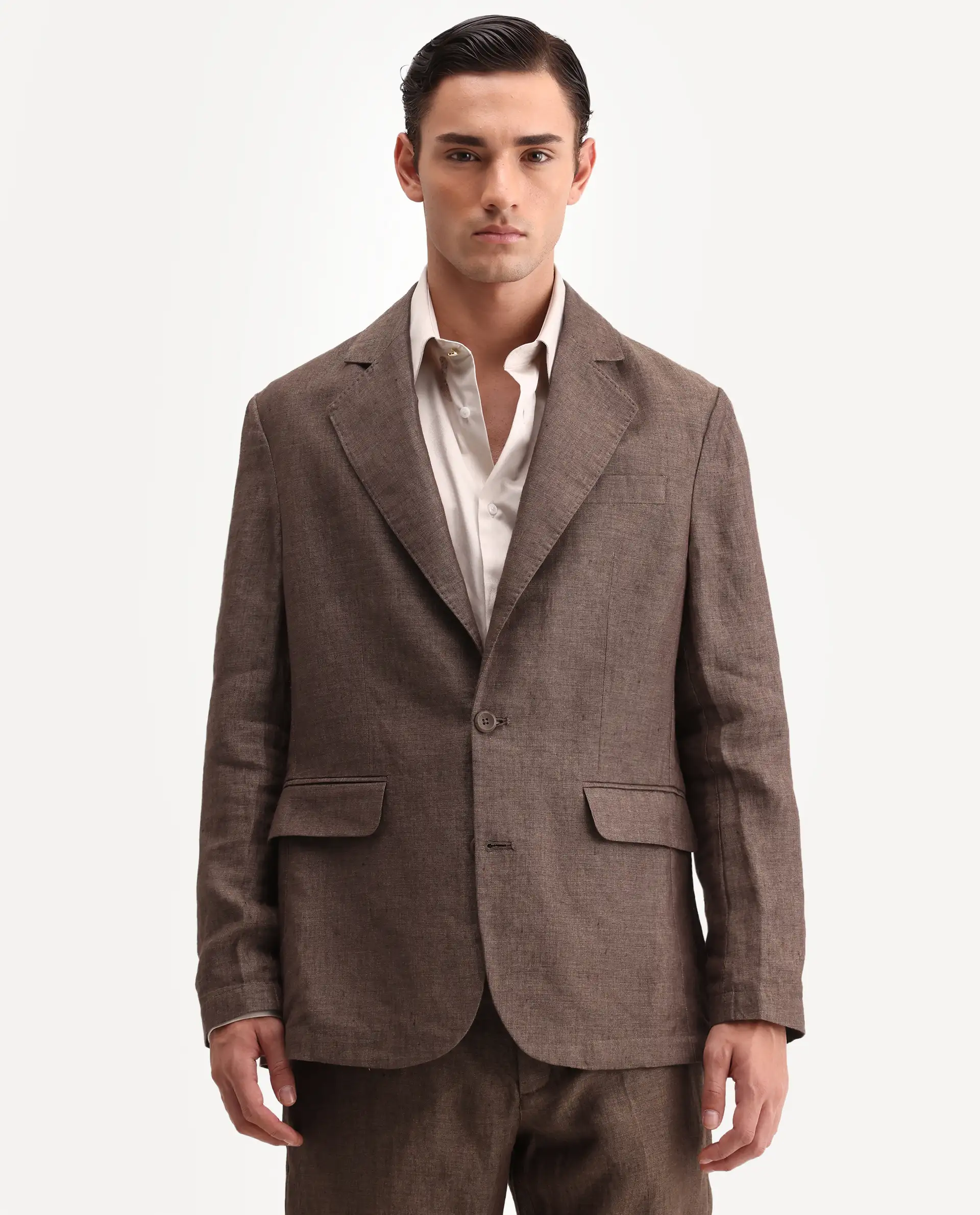 Rare Rabbit Men's Borium-Bl Brown 100% Linen Fabric Full Sleeve Lapel Collar Regular Plain Blazer - Image 6