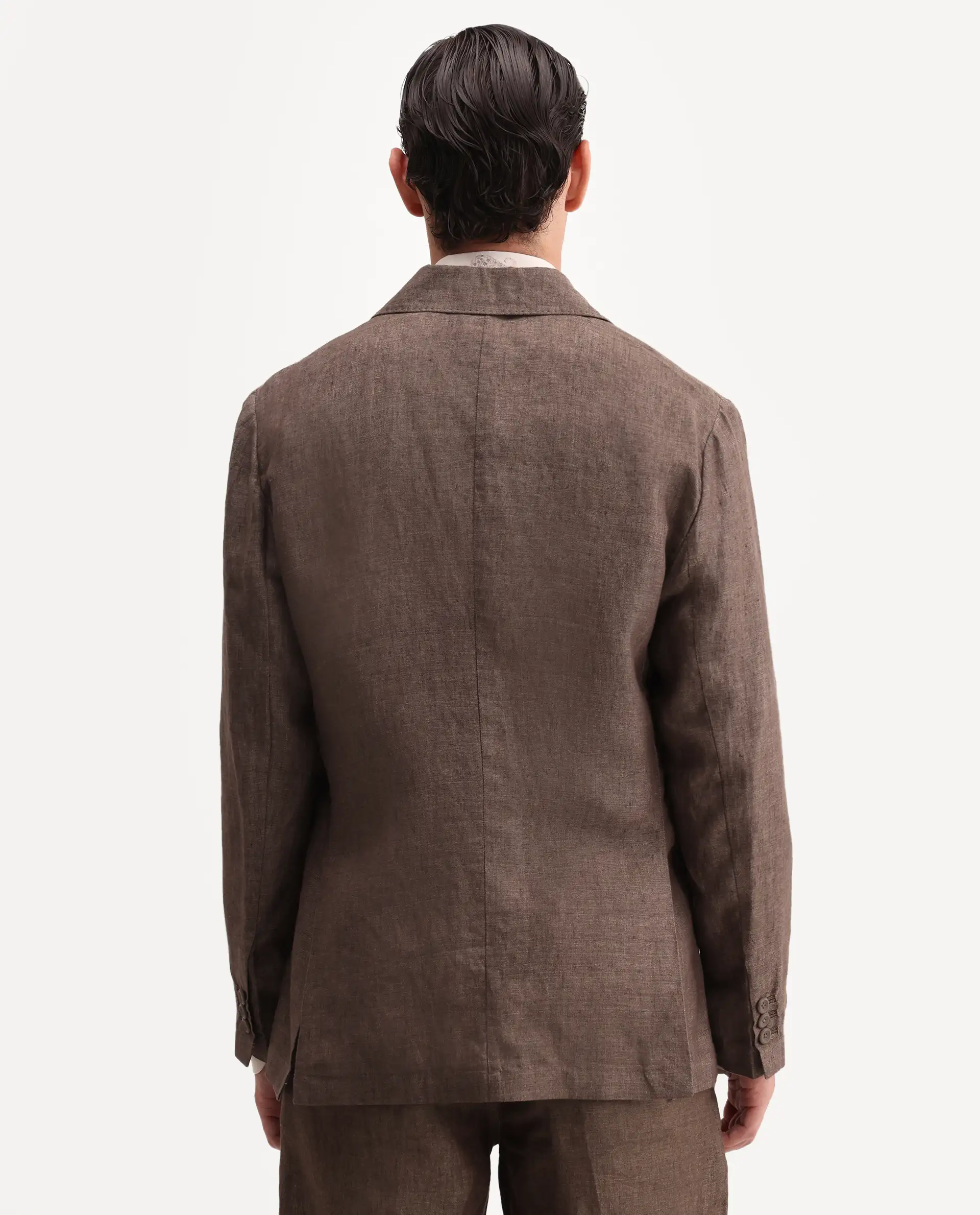 Rare Rabbit Men's Borium-Bl Brown 100% Linen Fabric Full Sleeve Lapel Collar Regular Plain Blazer - Image 7